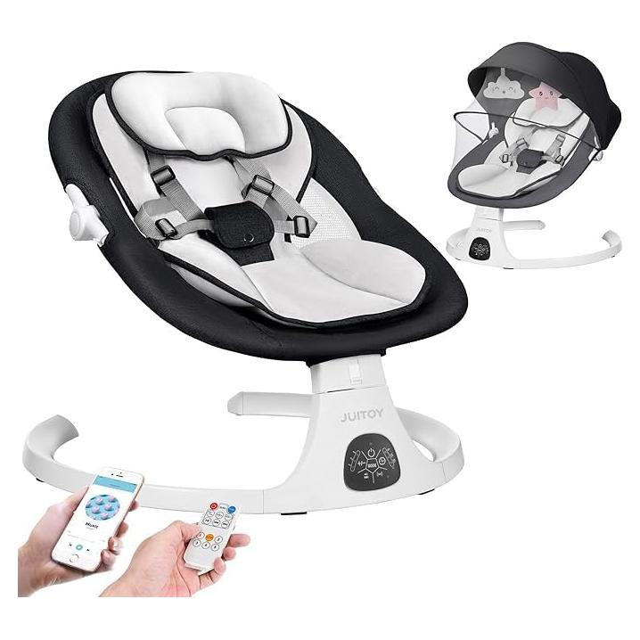 Columpio Eléctrico para Bebés JUITOY Gris 5 Velocidades Bluetooth