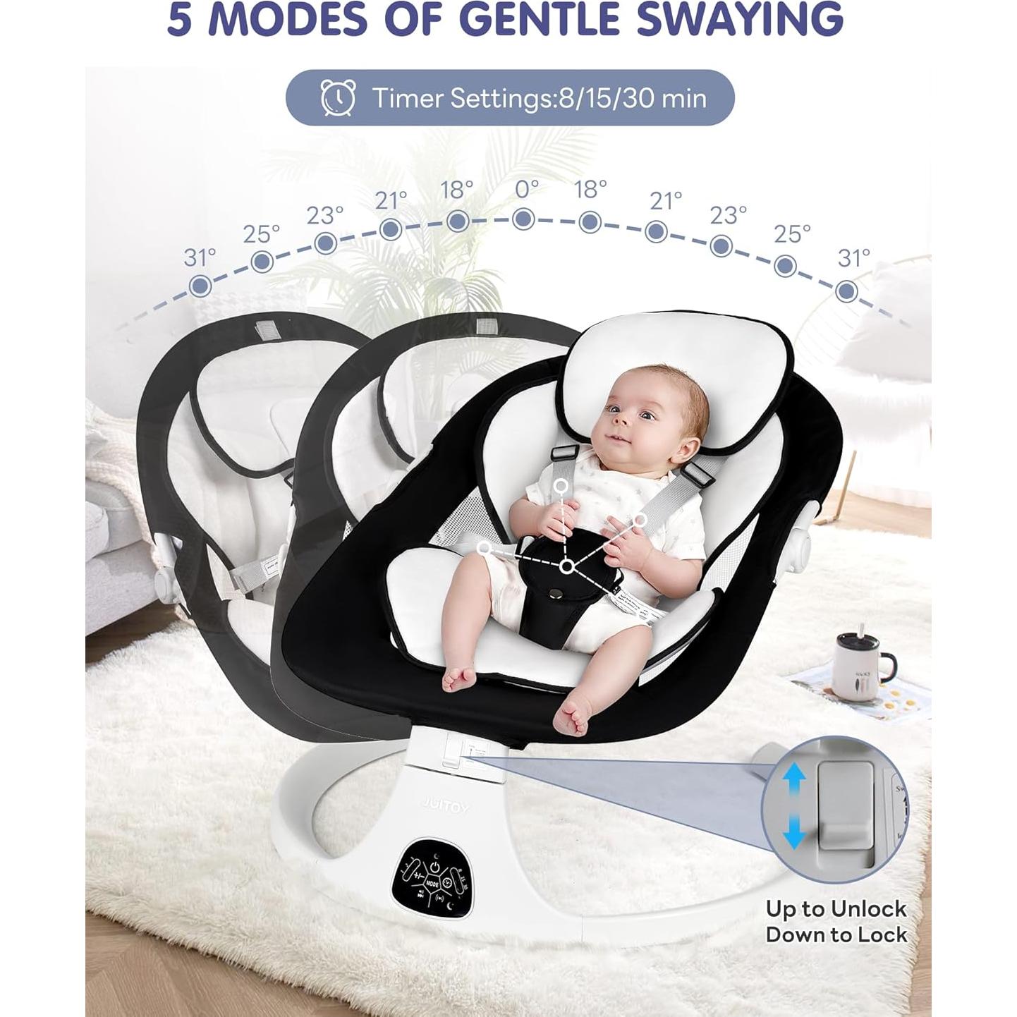 Columpio Eléctrico para Bebés JUITOY Gris 5 Velocidades Bluetooth