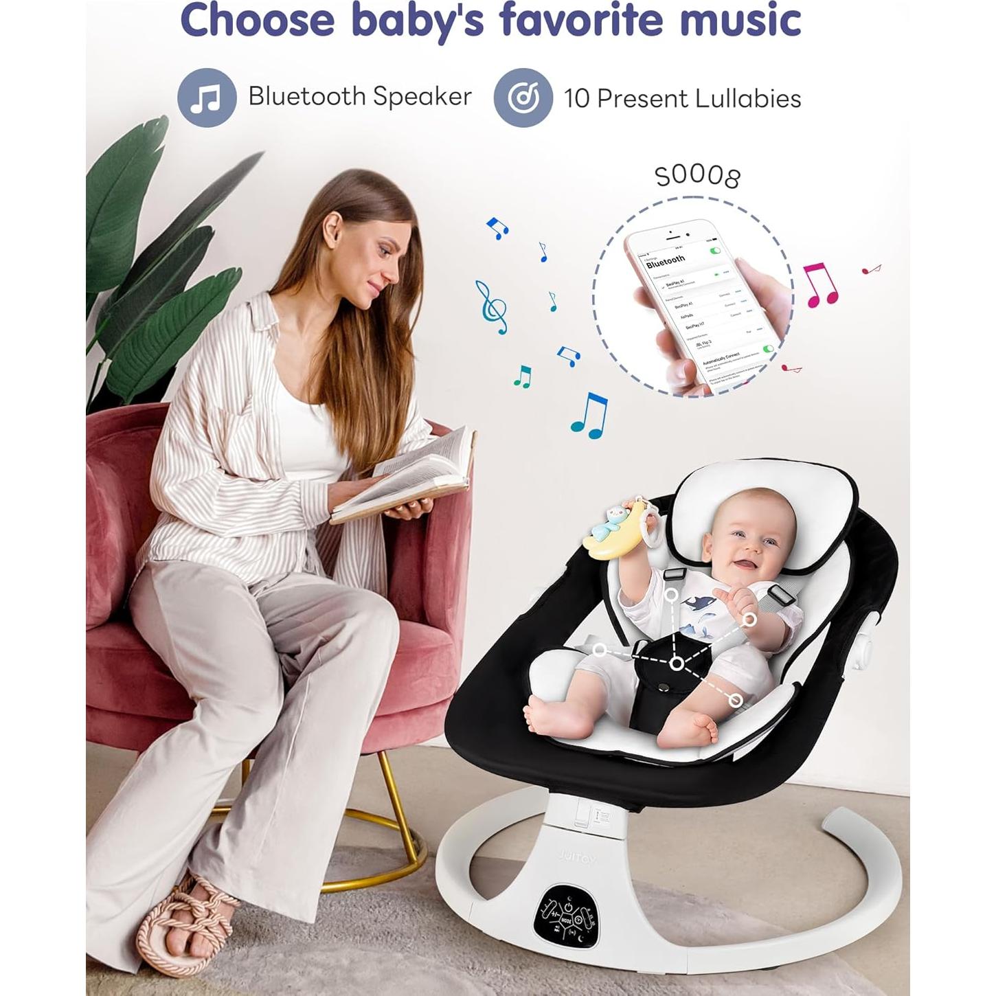 Columpio Eléctrico para Bebés JUITOY Gris 5 Velocidades Bluetooth