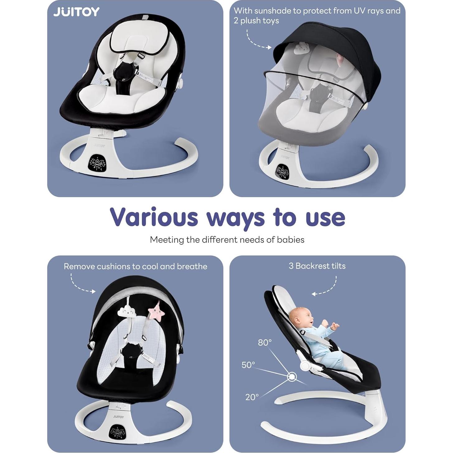 Columpio Eléctrico para Bebés JUITOY Gris 5 Velocidades Bluetooth