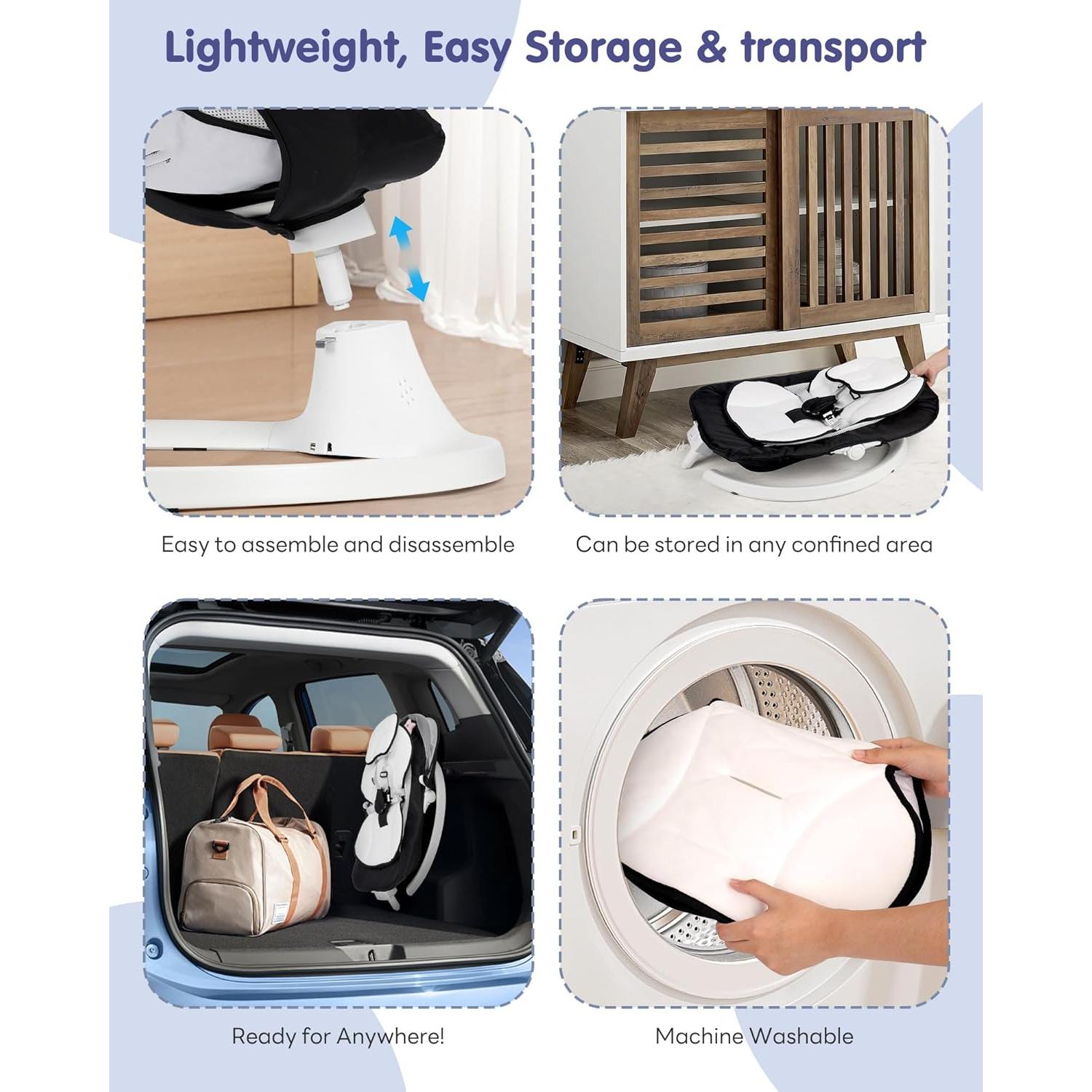 Columpio Eléctrico para Bebés JUITOY Gris 5 Velocidades Bluetooth