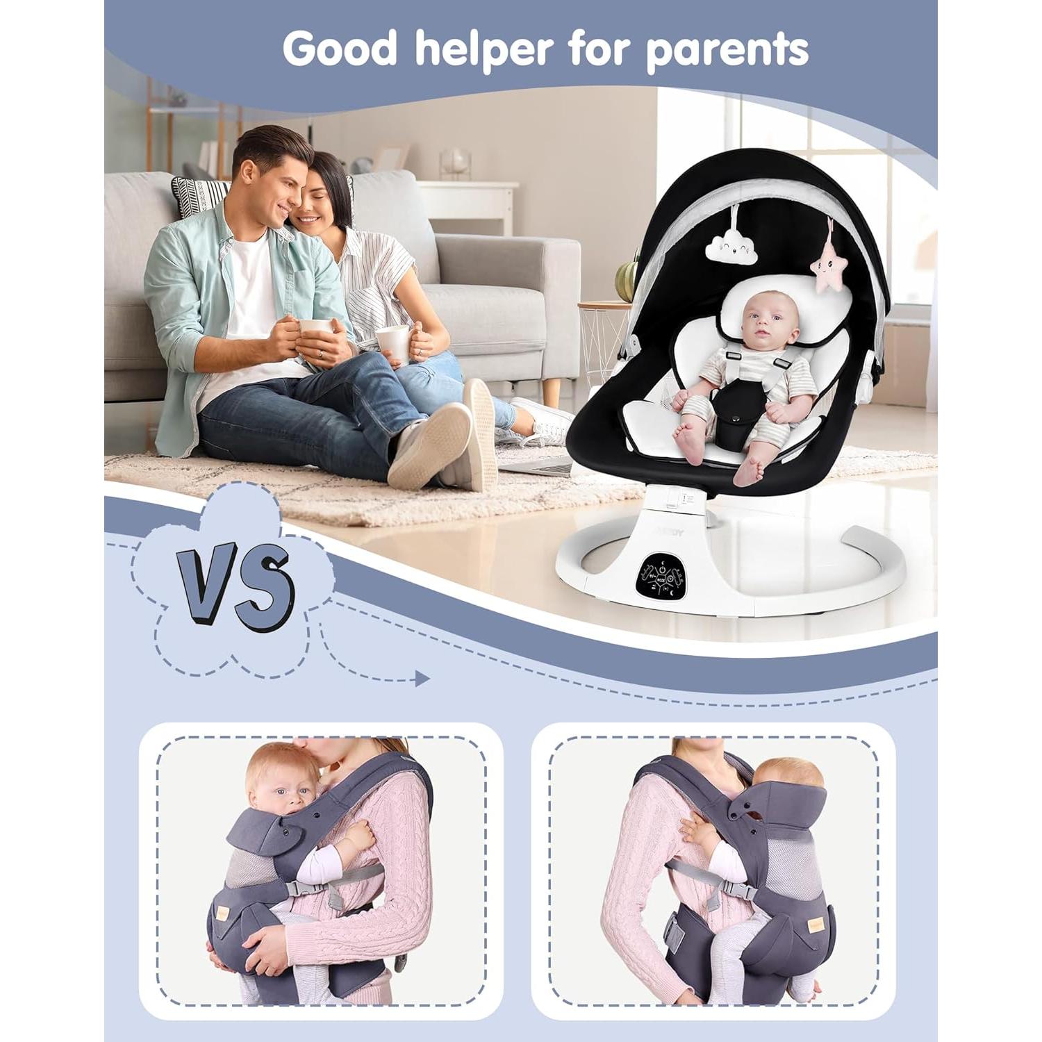 Columpio Eléctrico para Bebés JUITOY Gris 5 Velocidades Bluetooth