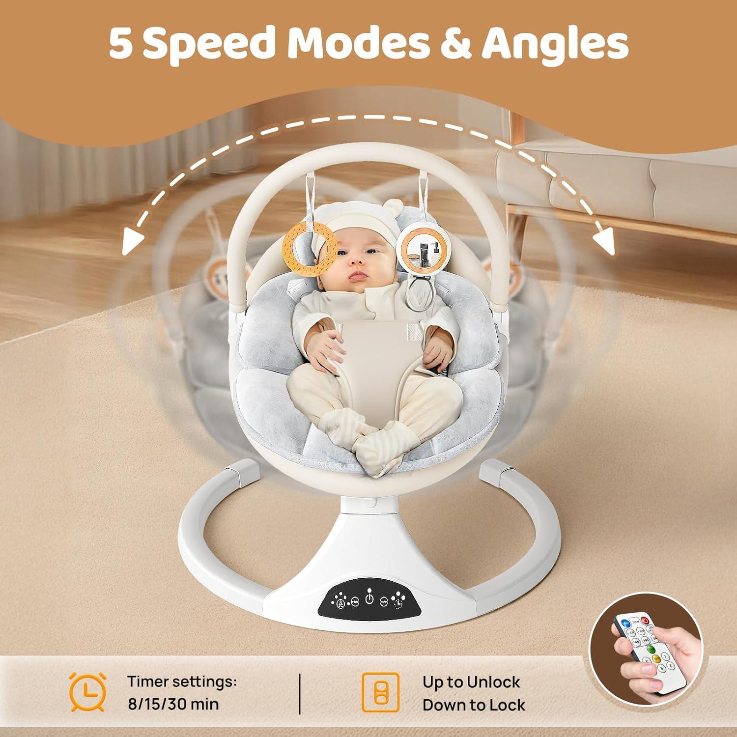 Columpio Eléctrico para Bebés - 5 Velocidades, Control Remoto