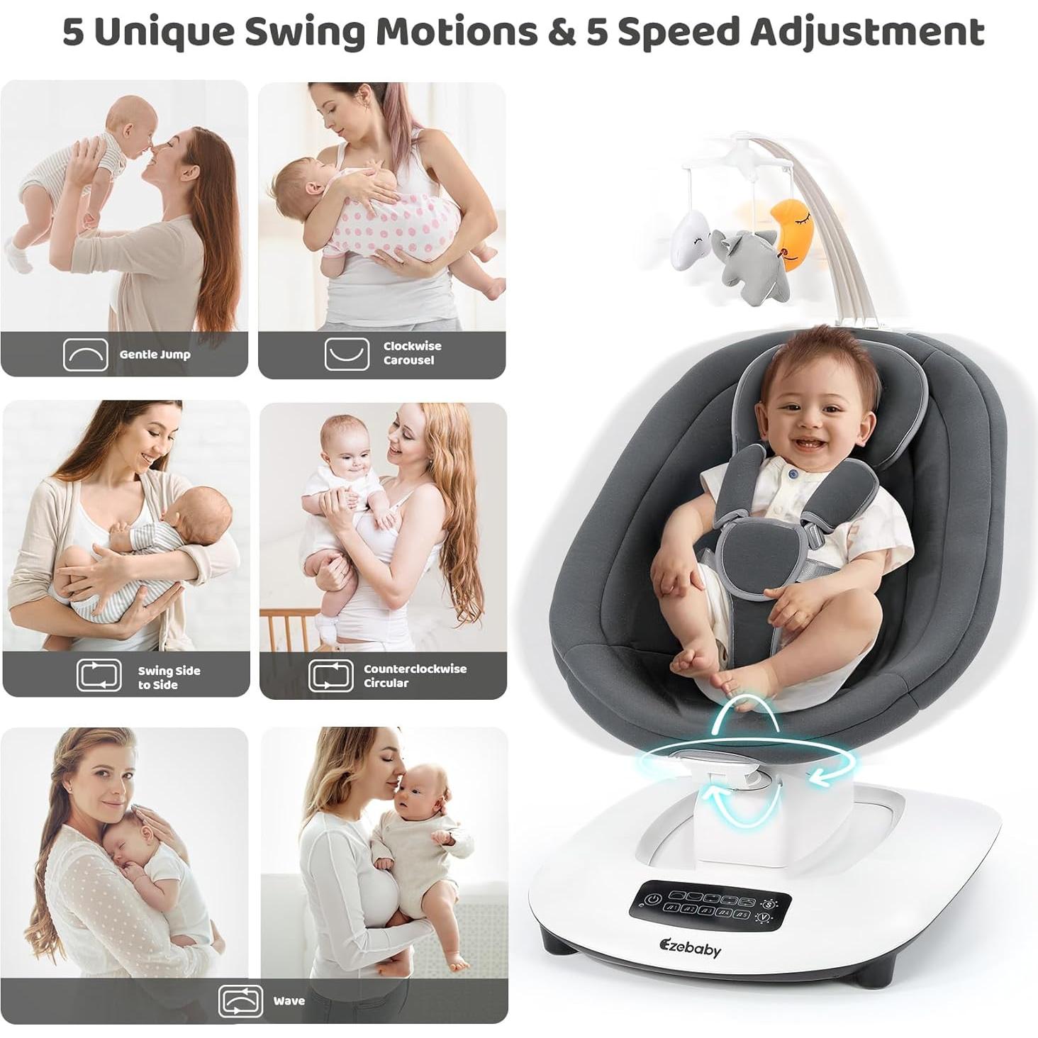 Columpio para Bebés Ezebaby Gris 5 Movimientos y Música Bluetooth