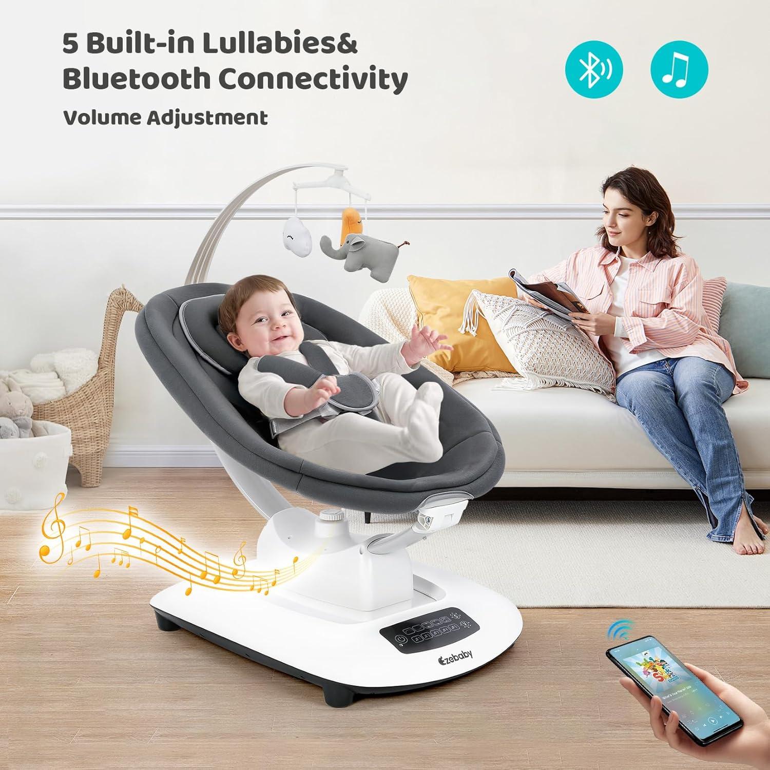 Columpio para Bebés Ezebaby Gris 5 Movimientos y Música Bluetooth
