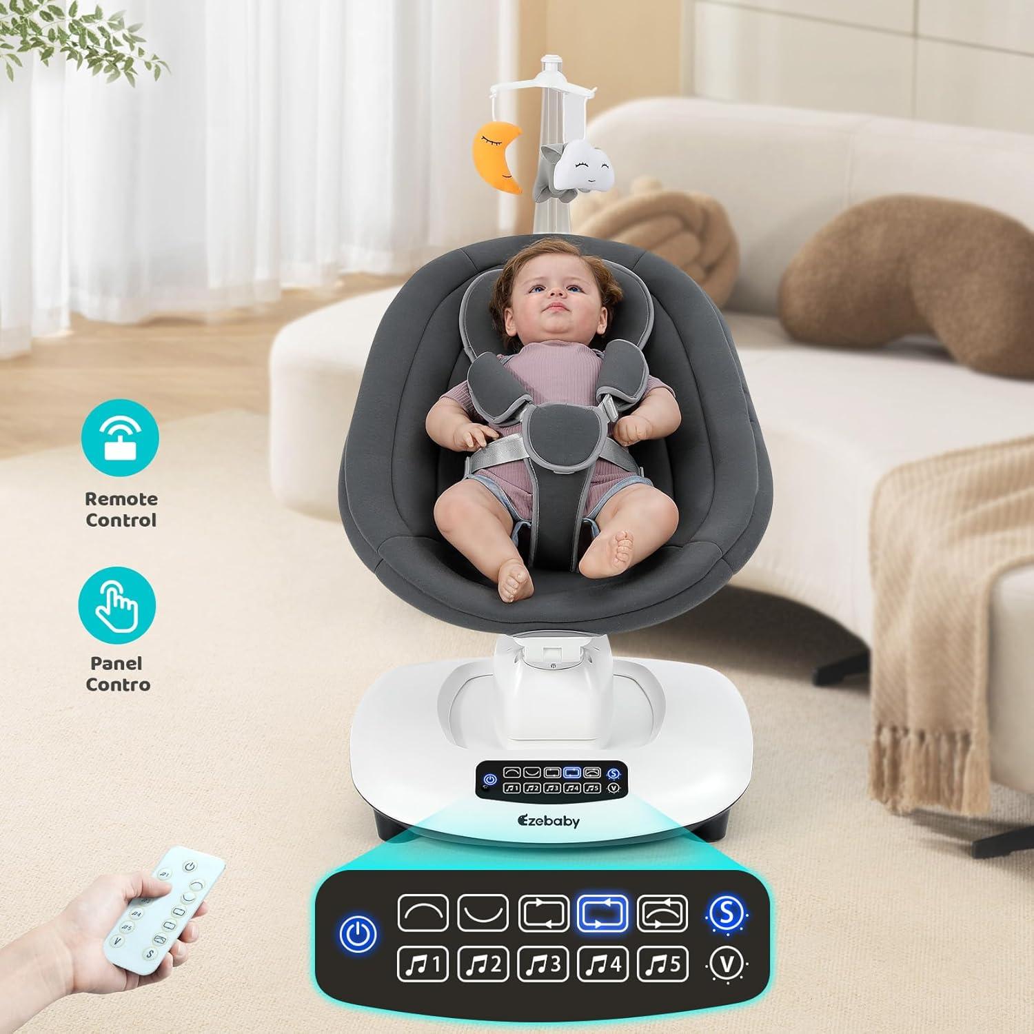 Columpio para Bebés Ezebaby Gris 5 Movimientos y Música Bluetooth