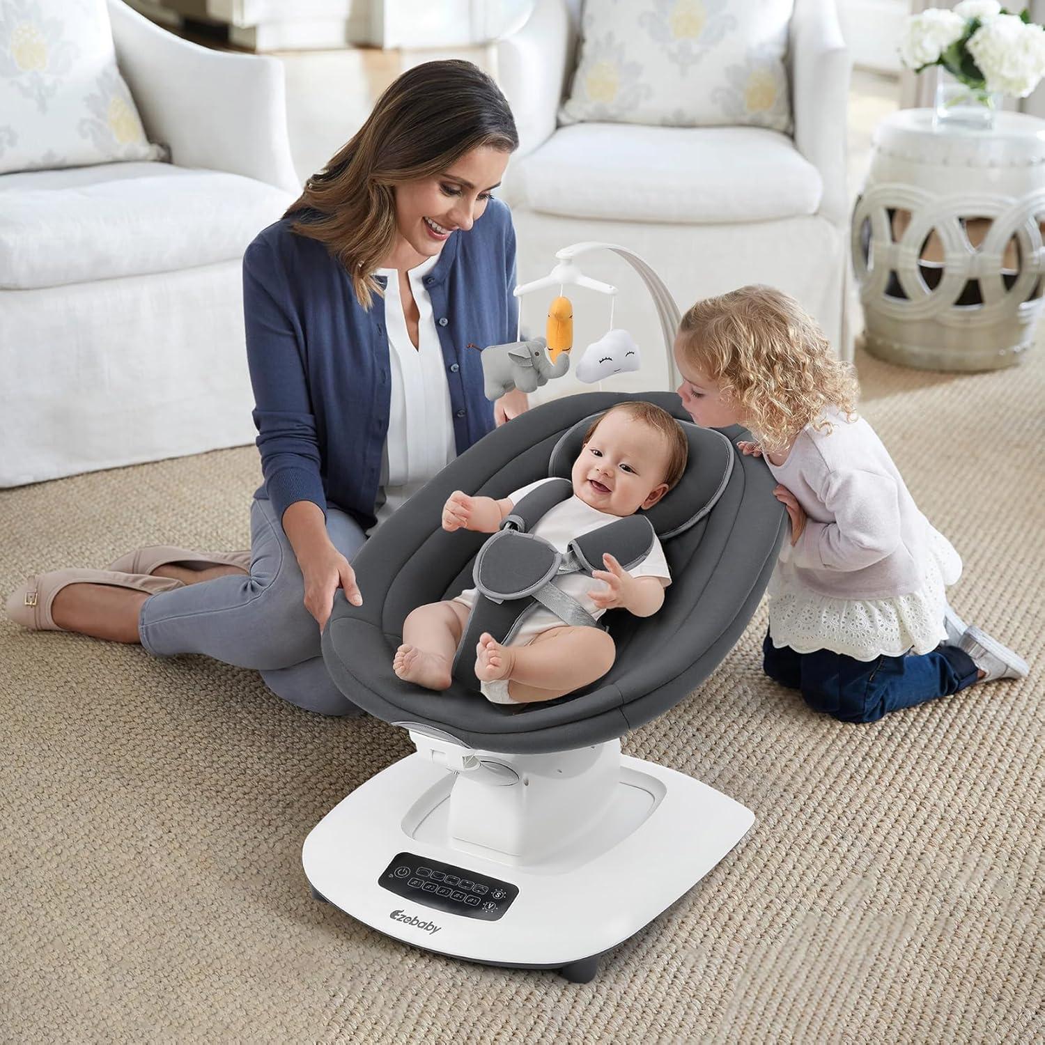 Columpio para Bebés Ezebaby Gris 5 Movimientos y Música Bluetooth