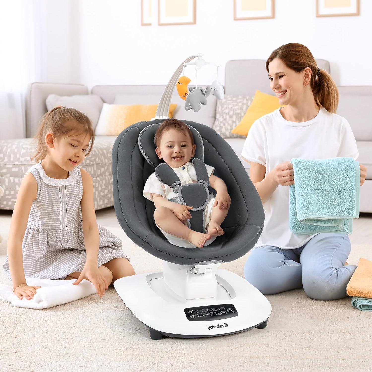 Columpio para Bebés Ezebaby Gris 5 Movimientos y Música Bluetooth