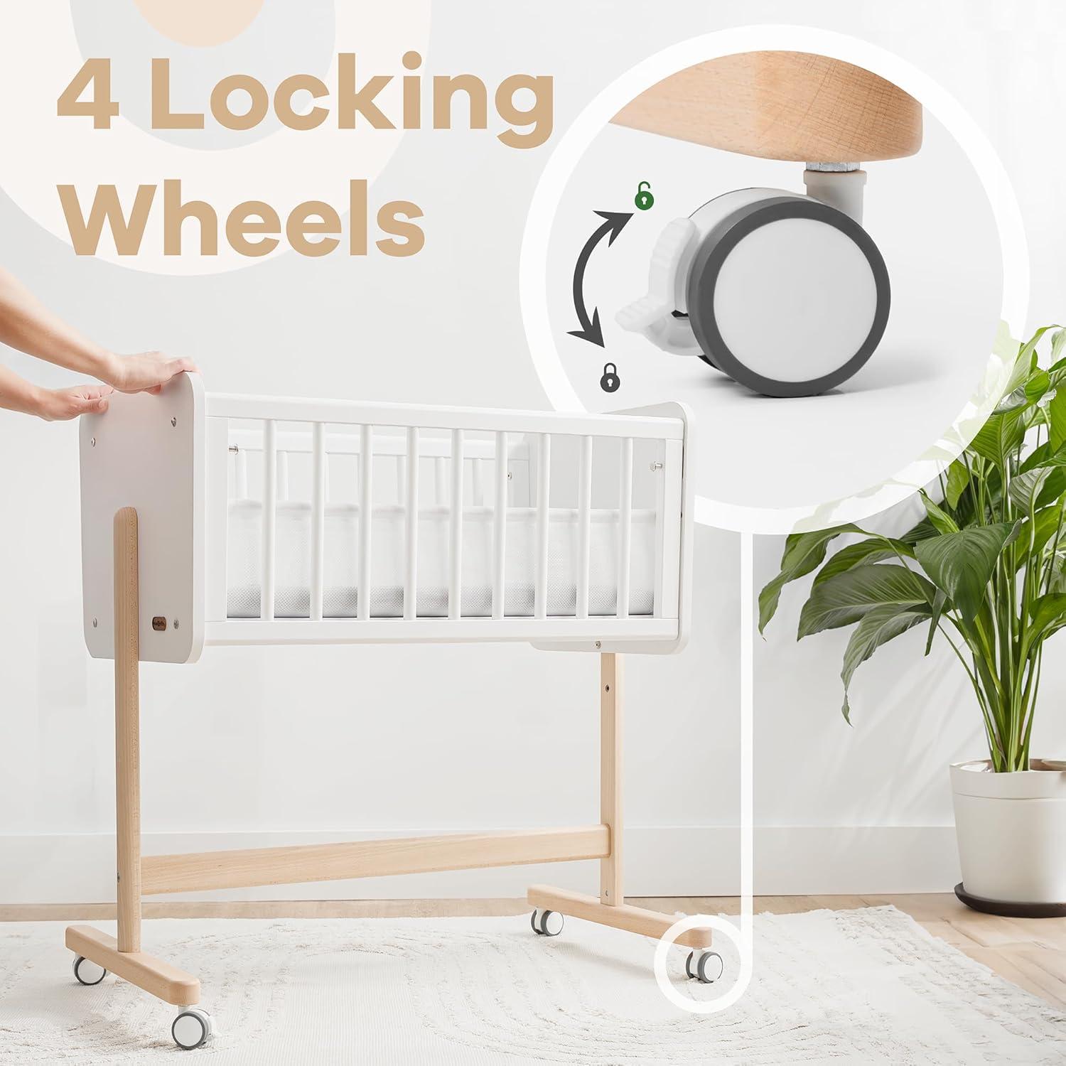 Cuna Lateral de Madera Comfy Cubs - Ajustable y Segura