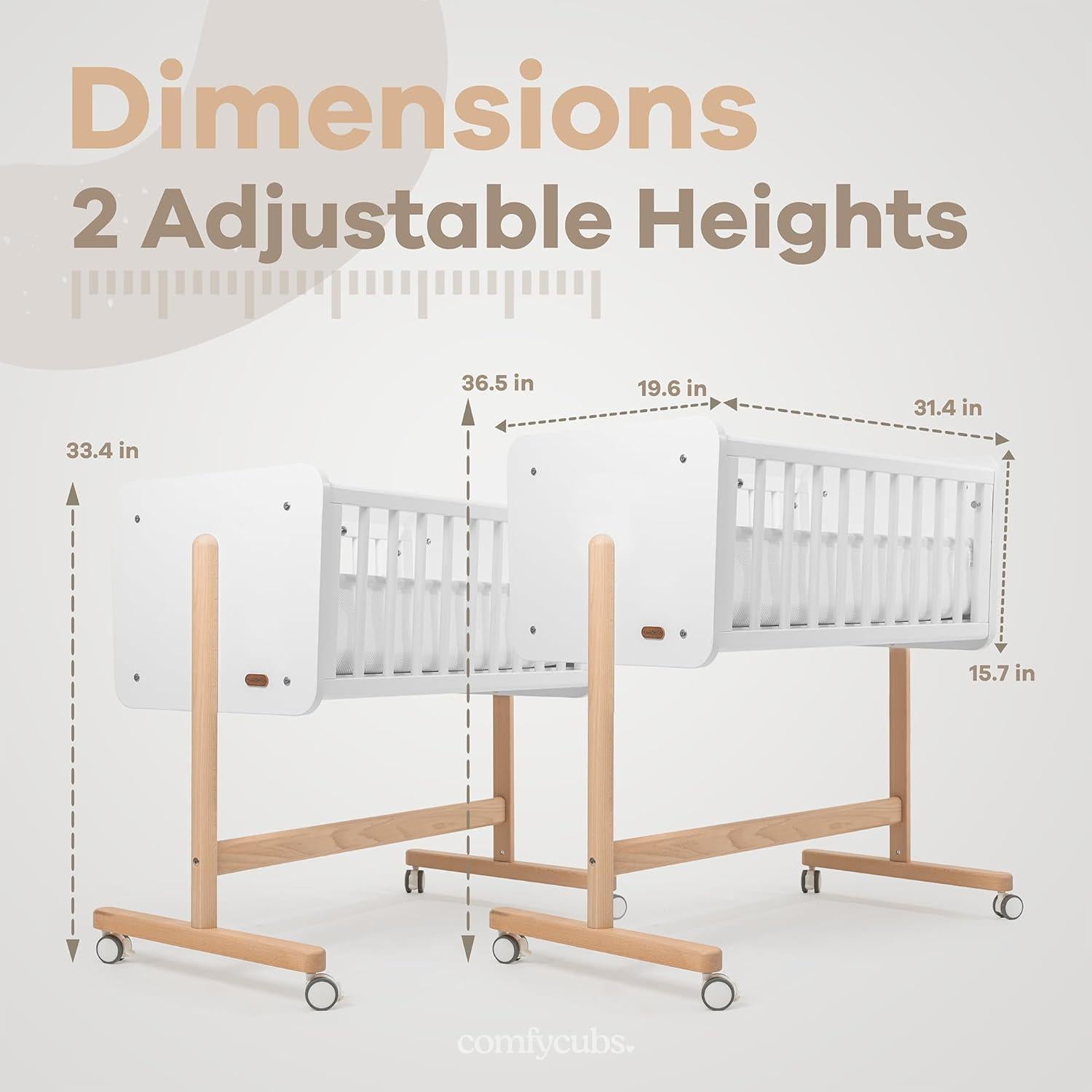 Cuna Lateral de Madera Comfy Cubs - Ajustable y Segura