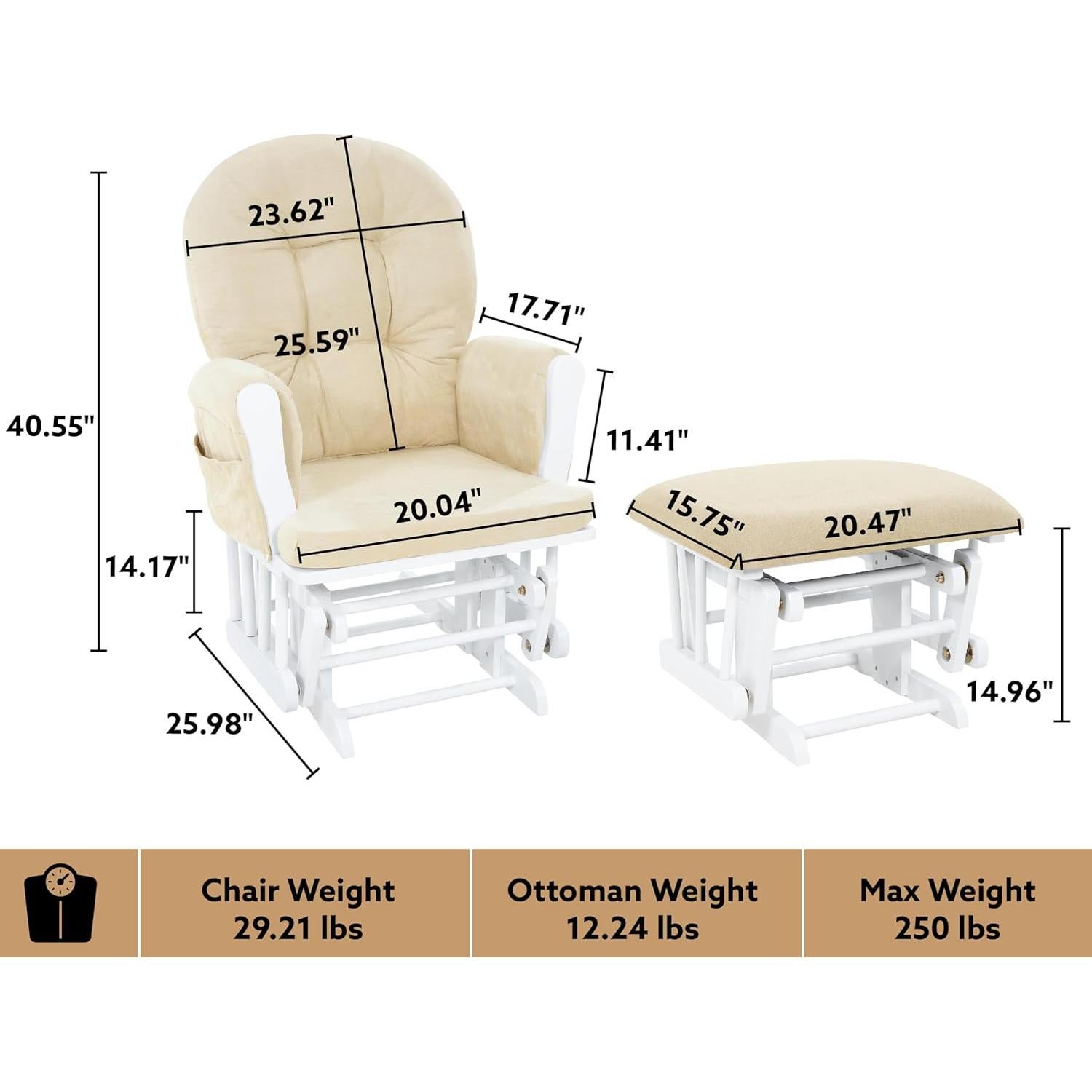 Conjunto Glider y Ottoman Naomi Home - Silla de Lactancia Blanca