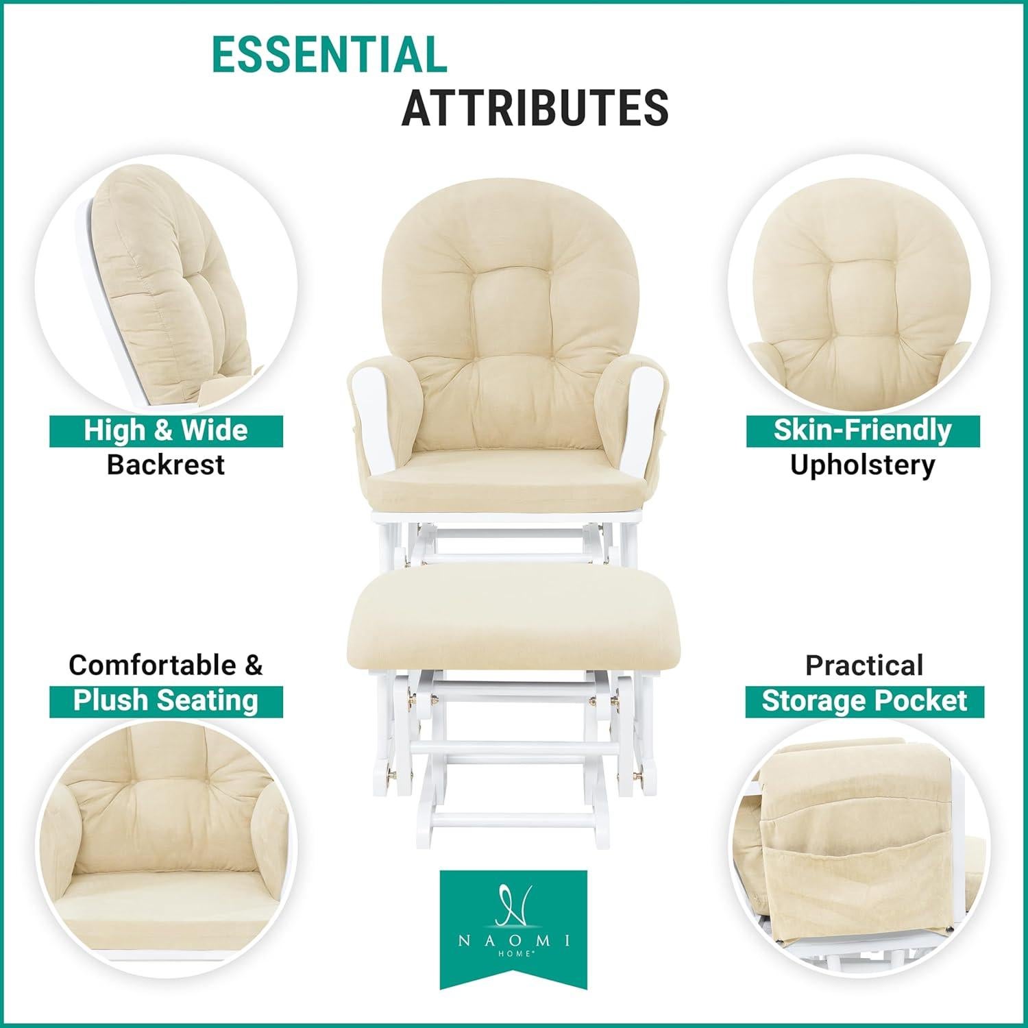 Conjunto Glider y Ottoman Naomi Home - Silla de Lactancia Blanca