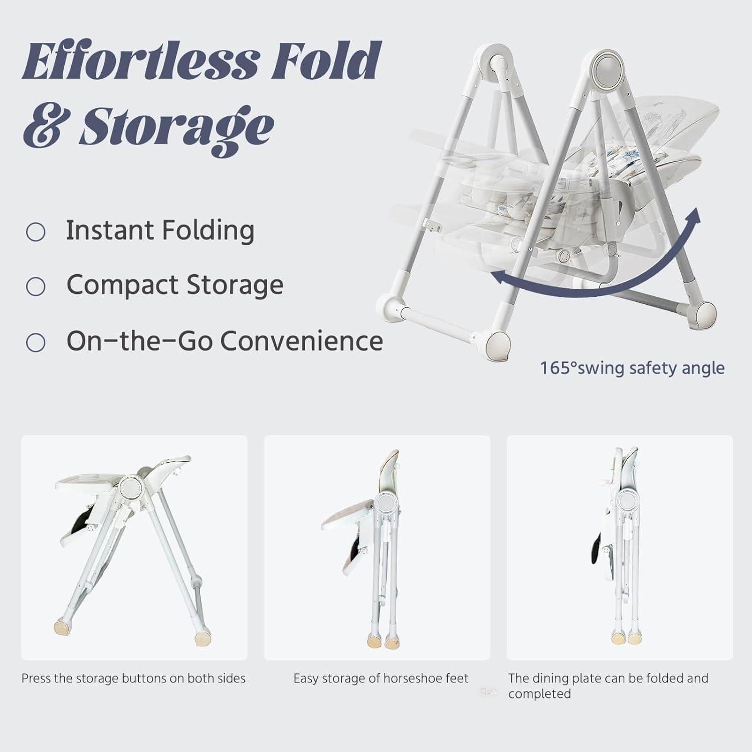 Silla Alta 5 en 1 Plegable para Bebés con Balanceo Blanco