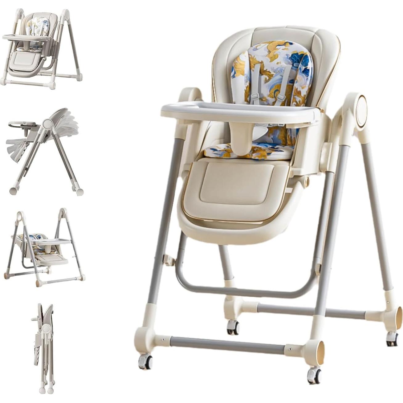 Silla Alta 5 en 1 Plegable para Bebés con Balanceo Blanco