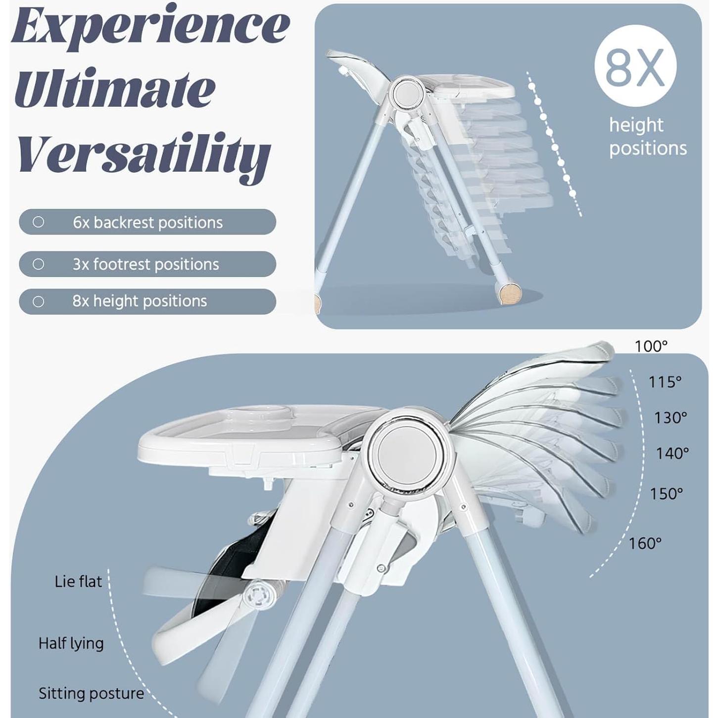 Silla Alta 5 en 1 Plegable para Bebés con Balanceo Blanco