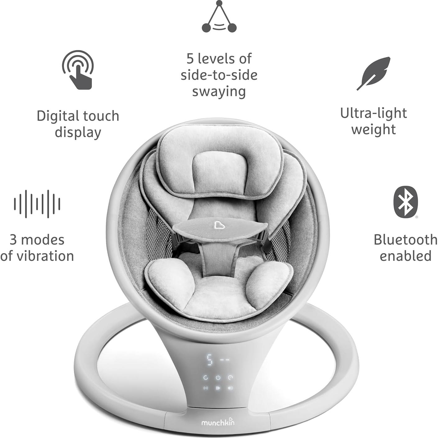 Columpio de Bebé Munchkin con Vibración y Bluetooth - Gris