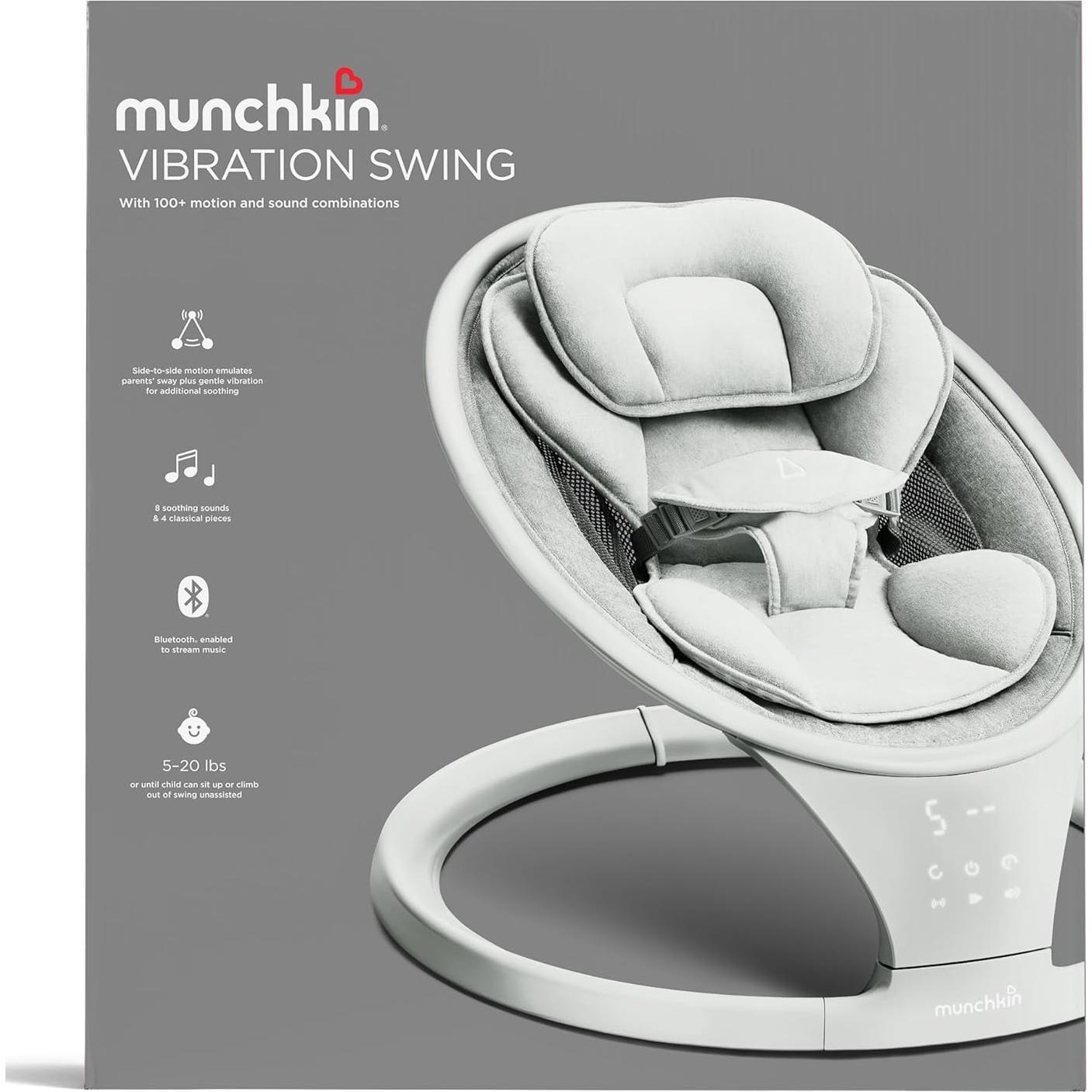 Columpio de Bebé Munchkin con Vibración y Bluetooth - Gris