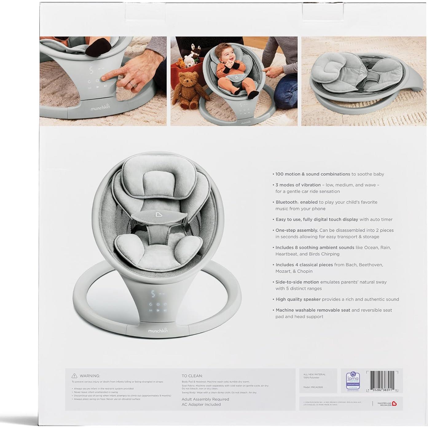 Columpio de Bebé Munchkin con Vibración y Bluetooth - Gris