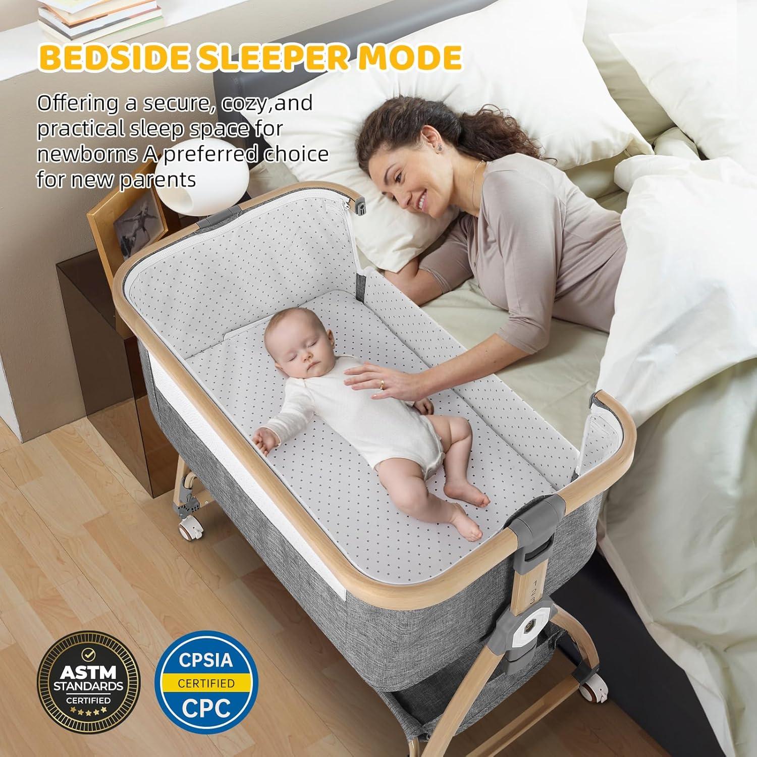 Cuna Lateral 3 en 1 IUVKIMOM Gris Ajustable 6 Alturas