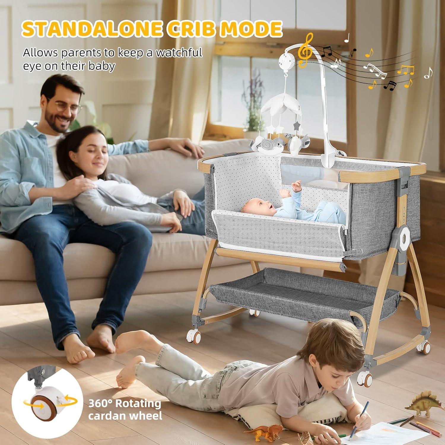 Cuna Lateral 3 en 1 IUVKIMOM Gris Ajustable 6 Alturas