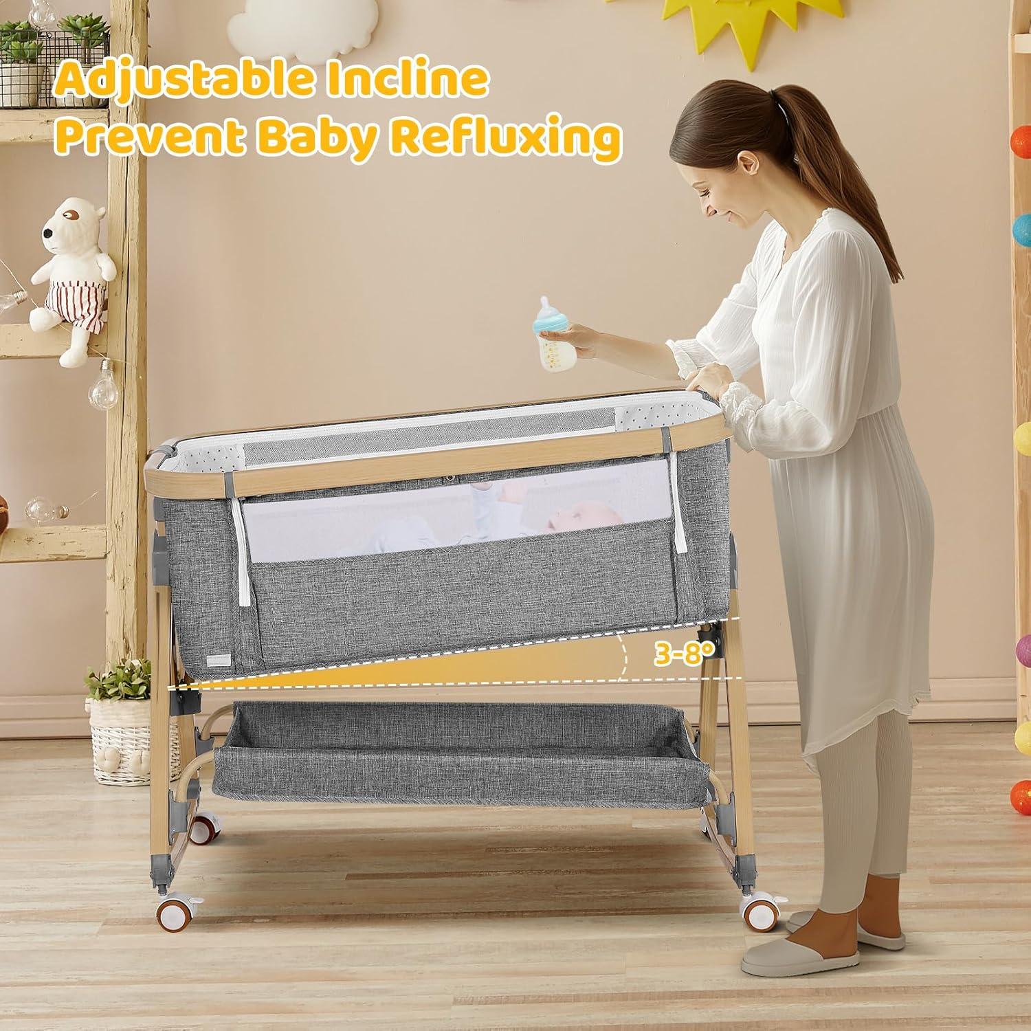 Cuna Lateral 3 en 1 IUVKIMOM Gris Ajustable 6 Alturas