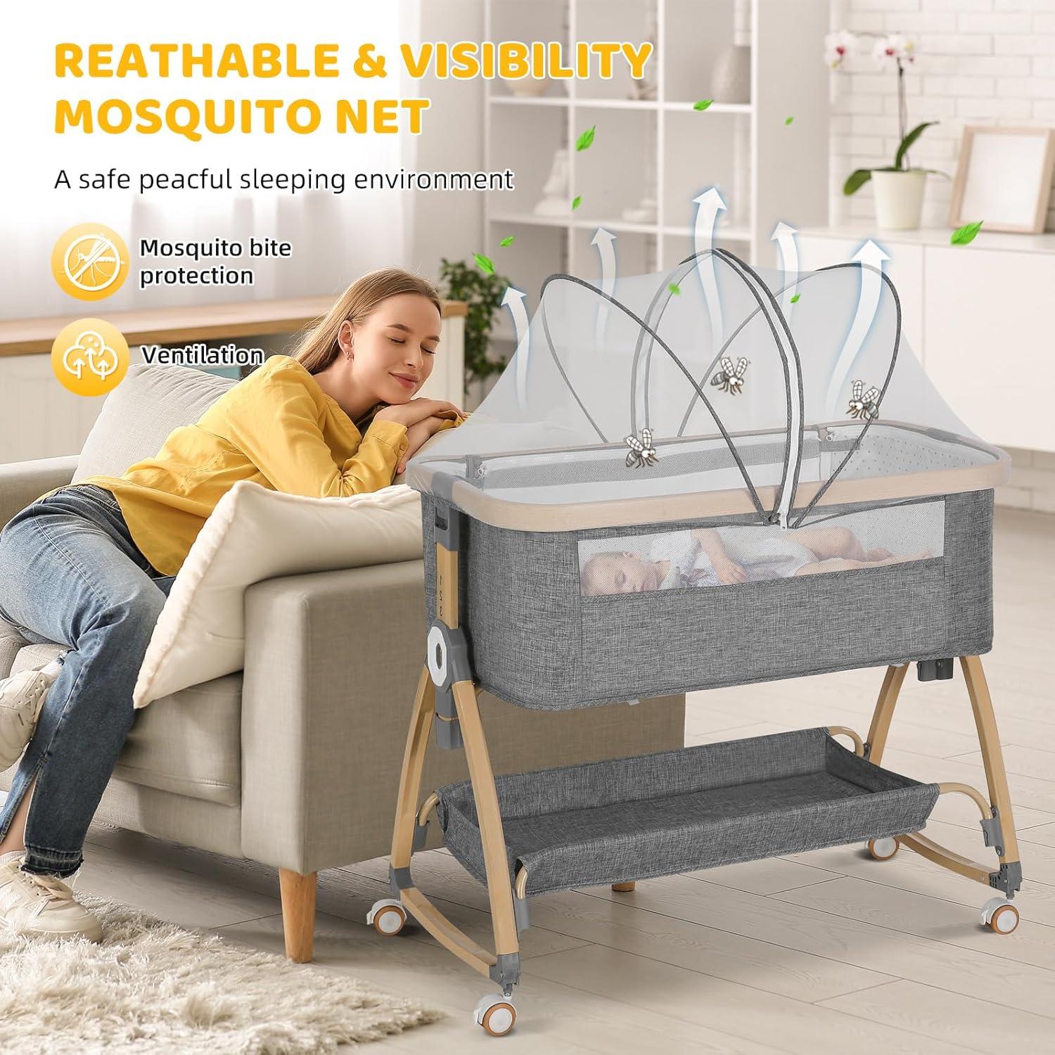 Cuna Lateral 3 en 1 IUVKIMOM Gris Ajustable 6 Alturas