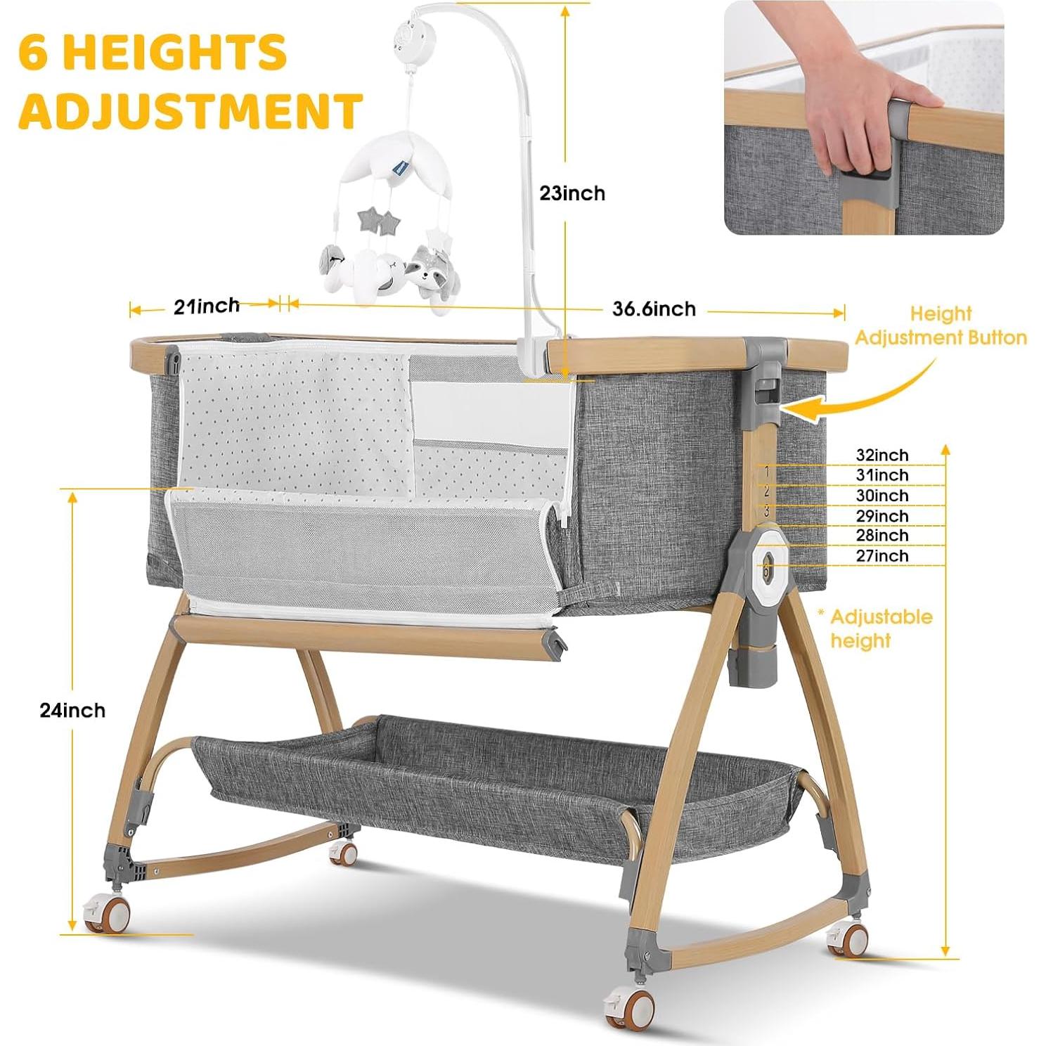 Cuna Lateral 3 en 1 IUVKIMOM Gris Ajustable 6 Alturas
