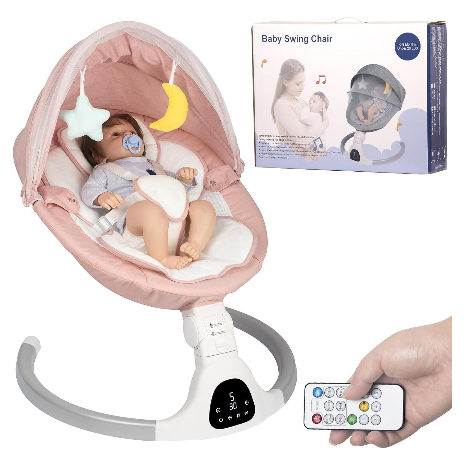 Columpio Eléctrico para Bebés Rosa - Control Remoto y 5 Velocidades