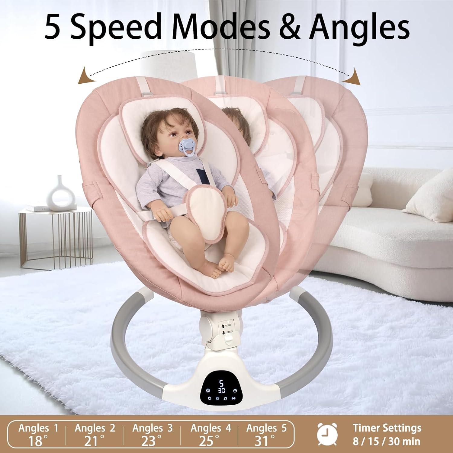 Columpio Eléctrico para Bebés Rosa - Control Remoto y 5 Velocidades