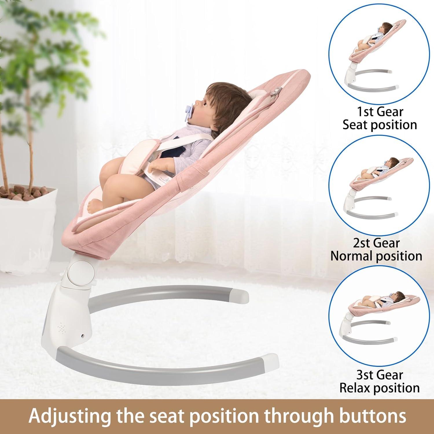 Columpio Eléctrico para Bebés Rosa - Control Remoto y 5 Velocidades