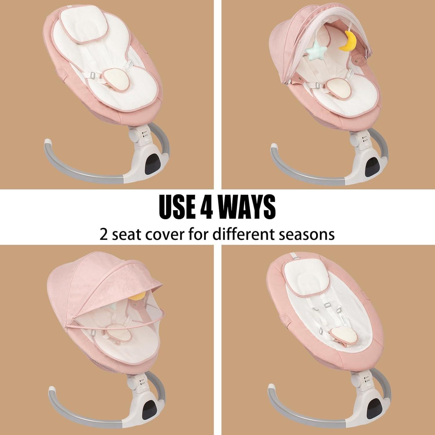 Columpio Eléctrico para Bebés Rosa - Control Remoto y 5 Velocidades