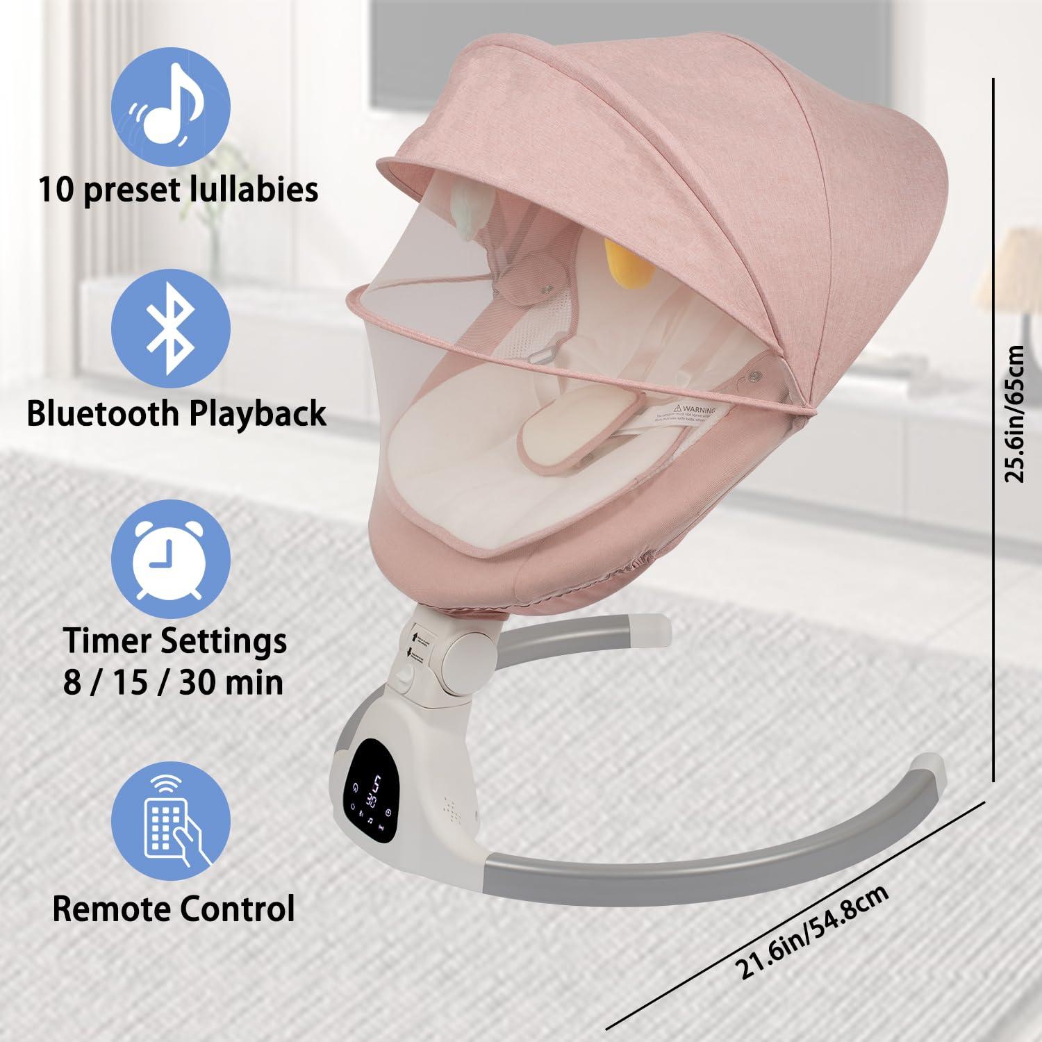 Columpio Eléctrico para Bebés Rosa - Control Remoto y 5 Velocidades
