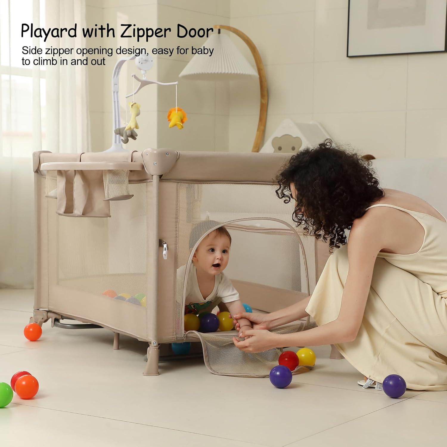 Cuna de Bebé 5 en 1 A2DAO Beige - Parque Infantil Plegable