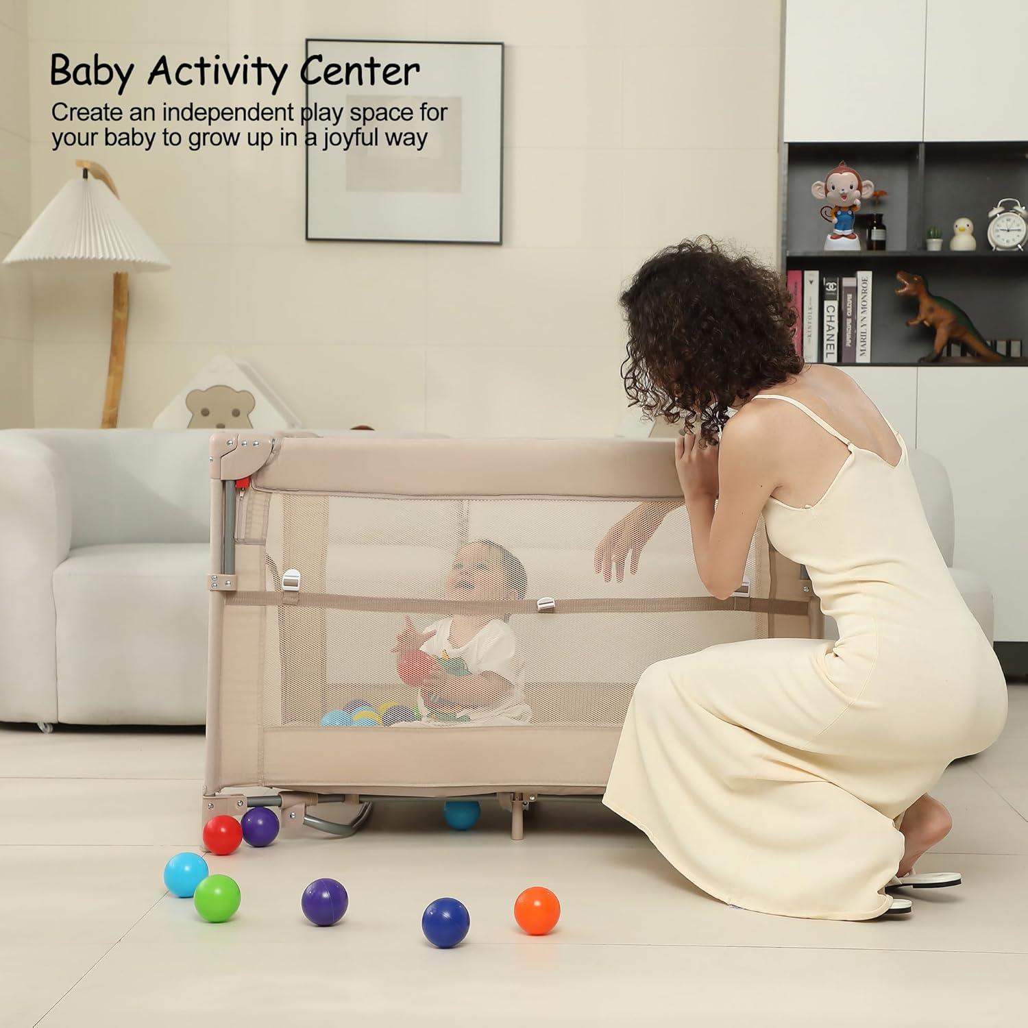 Cuna de Bebé 5 en 1 A2DAO Beige - Parque Infantil Plegable