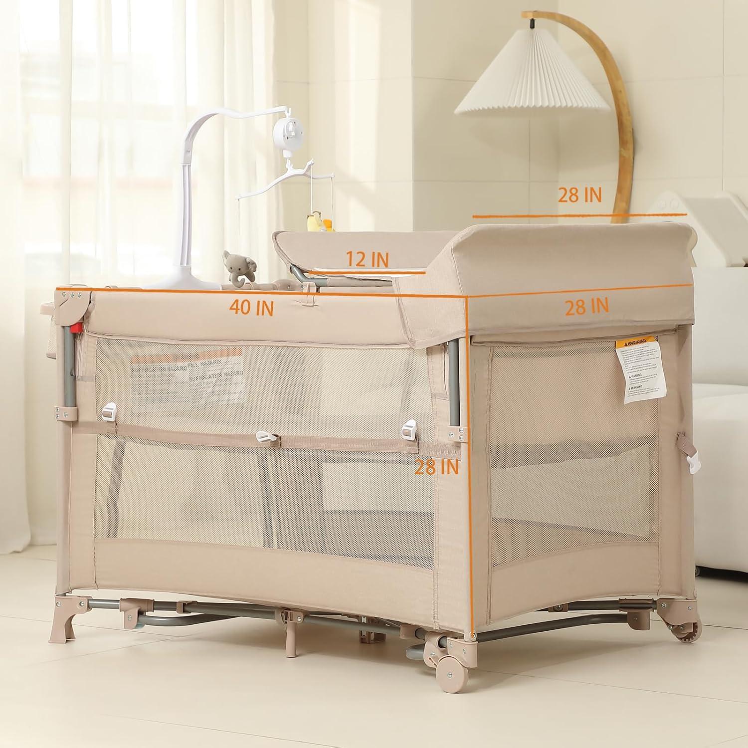 Cuna de Bebé 5 en 1 A2DAO Beige - Parque Infantil Plegable