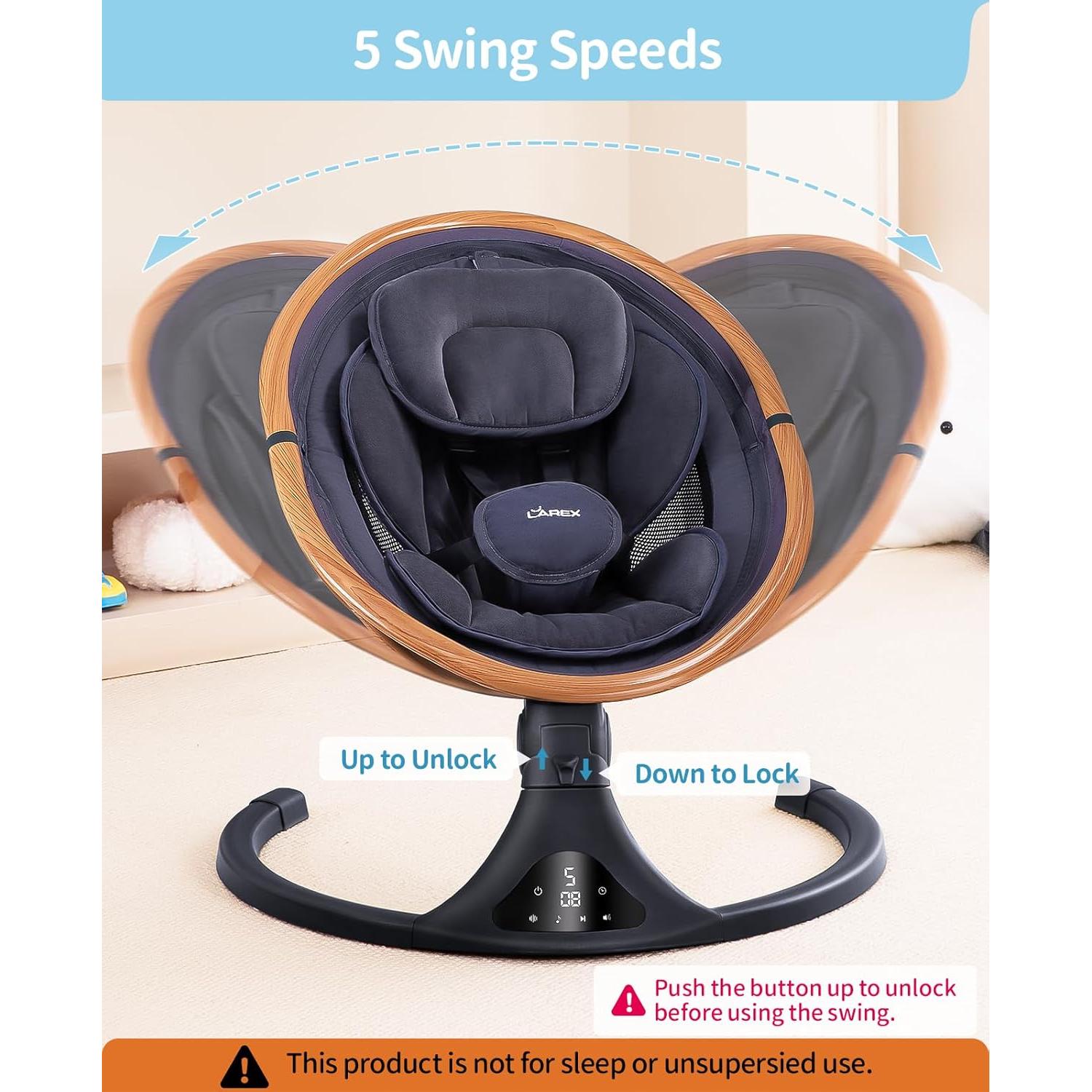 Columpio Eléctrico LAREX para Bebés 0-6 Meses 5 Velocidades