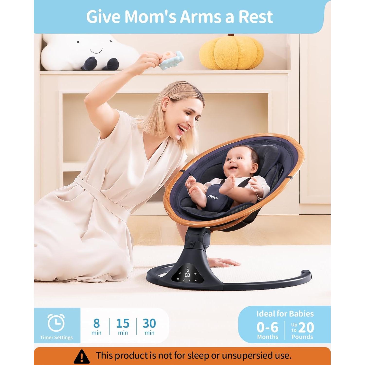 Columpio Eléctrico LAREX para Bebés 0-6 Meses 5 Velocidades