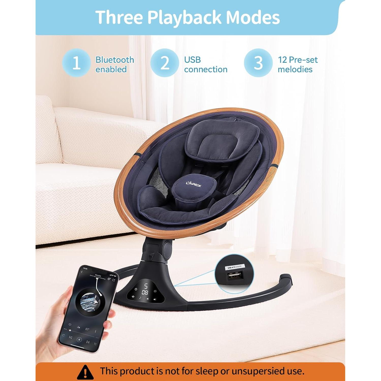 Columpio Eléctrico LAREX para Bebés 0-6 Meses 5 Velocidades