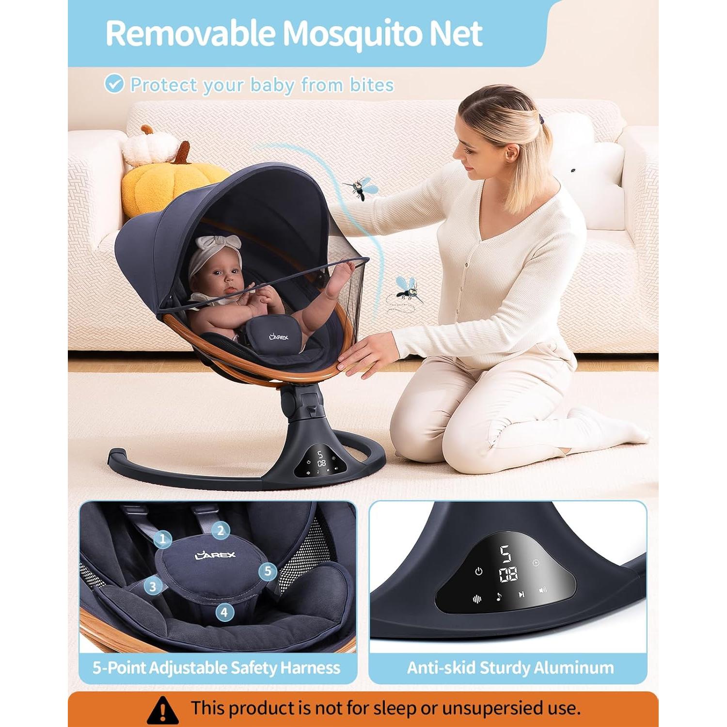 Columpio Eléctrico LAREX para Bebés 0-6 Meses 5 Velocidades