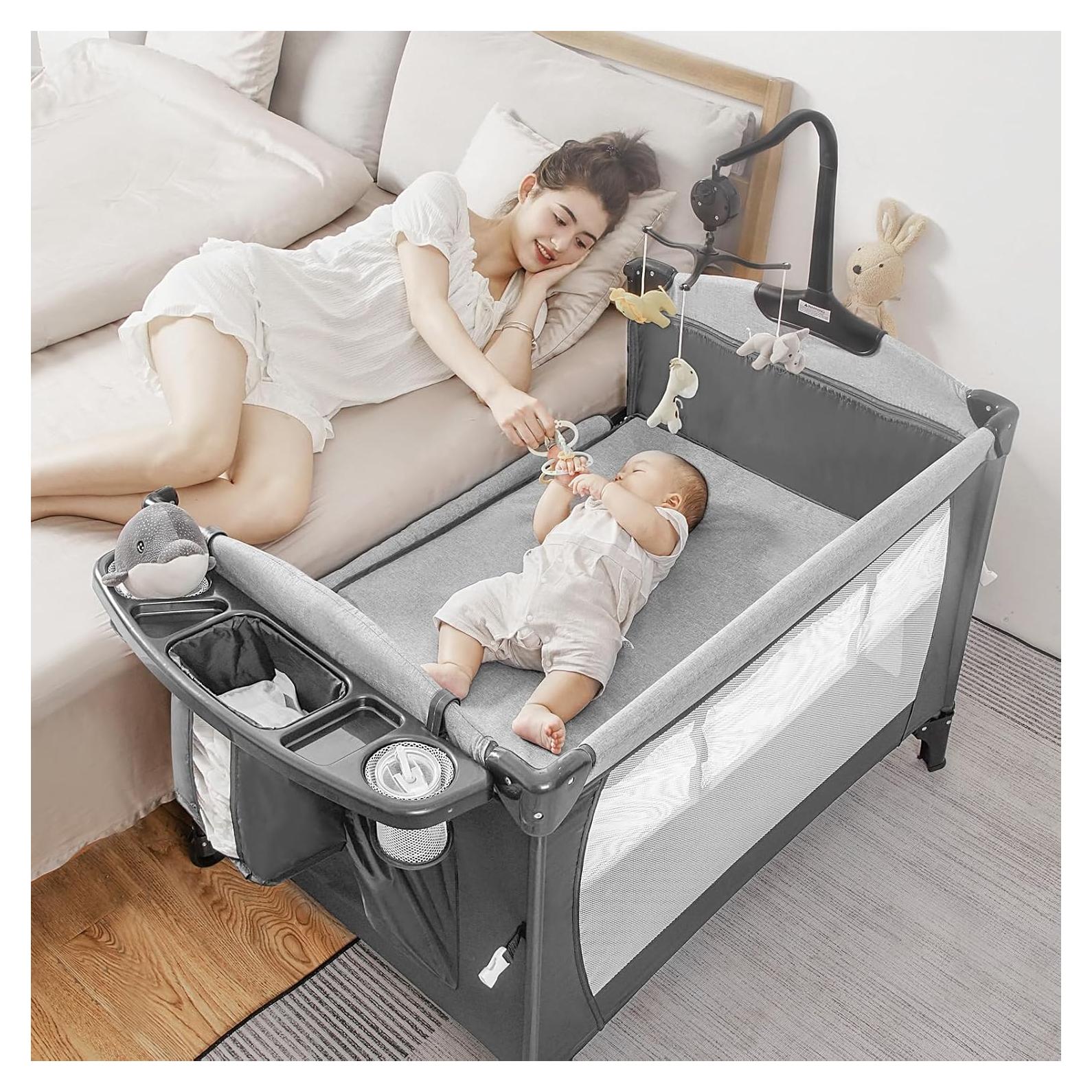 Cuna 5 en 1 Afgbf para Bebé Portátil con Cambiador Gris