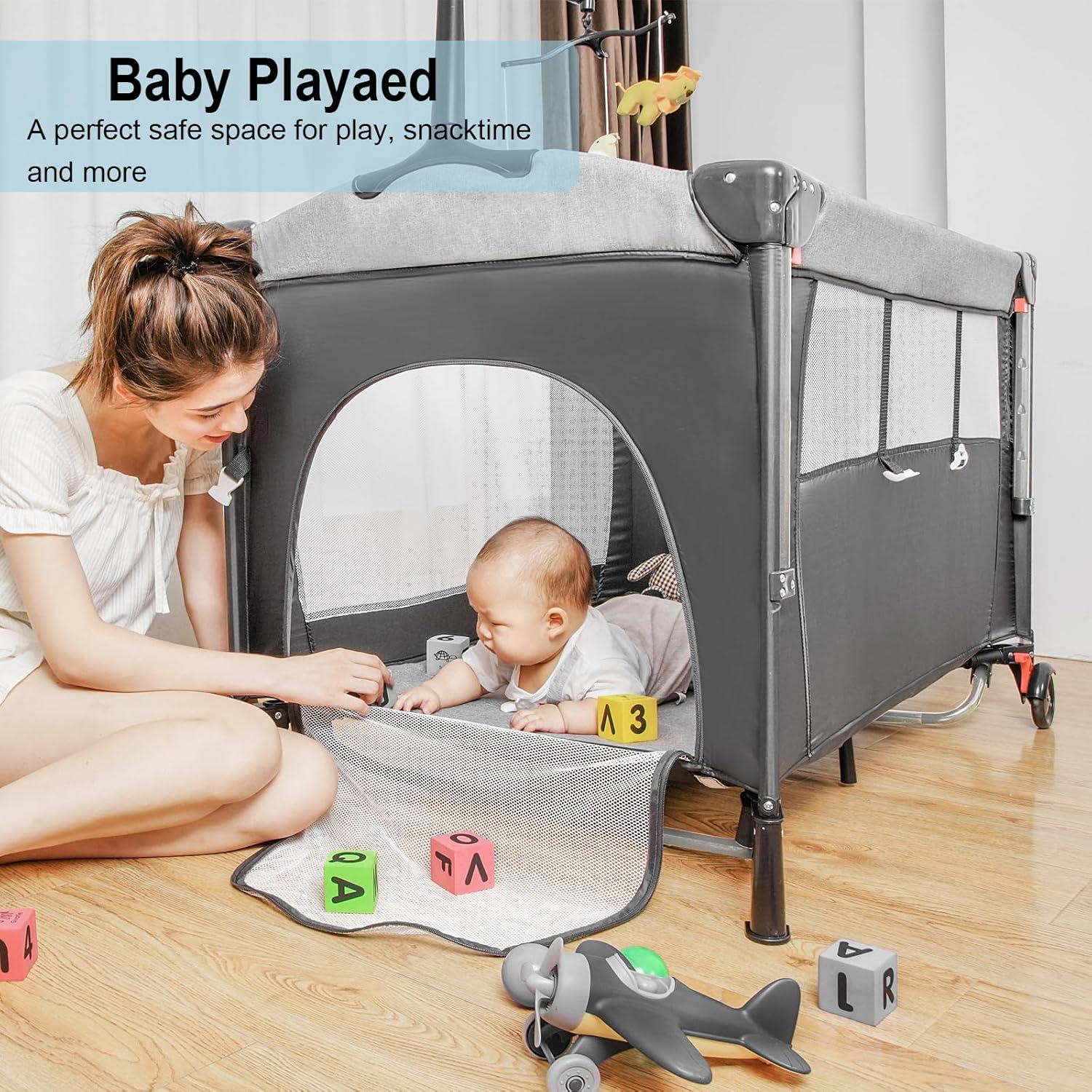 Cuna 5 en 1 Afgbf para Bebé Portátil con Cambiador Gris