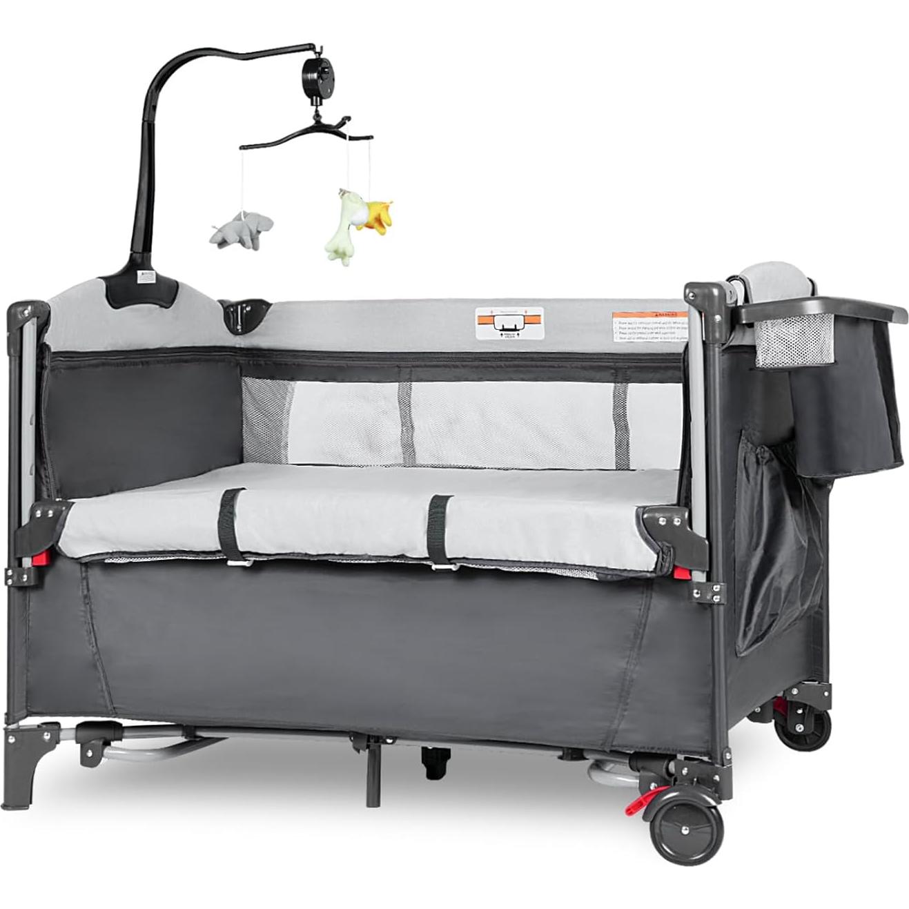 Cuna 5 en 1 Afgbf para Bebé Portátil con Cambiador Gris