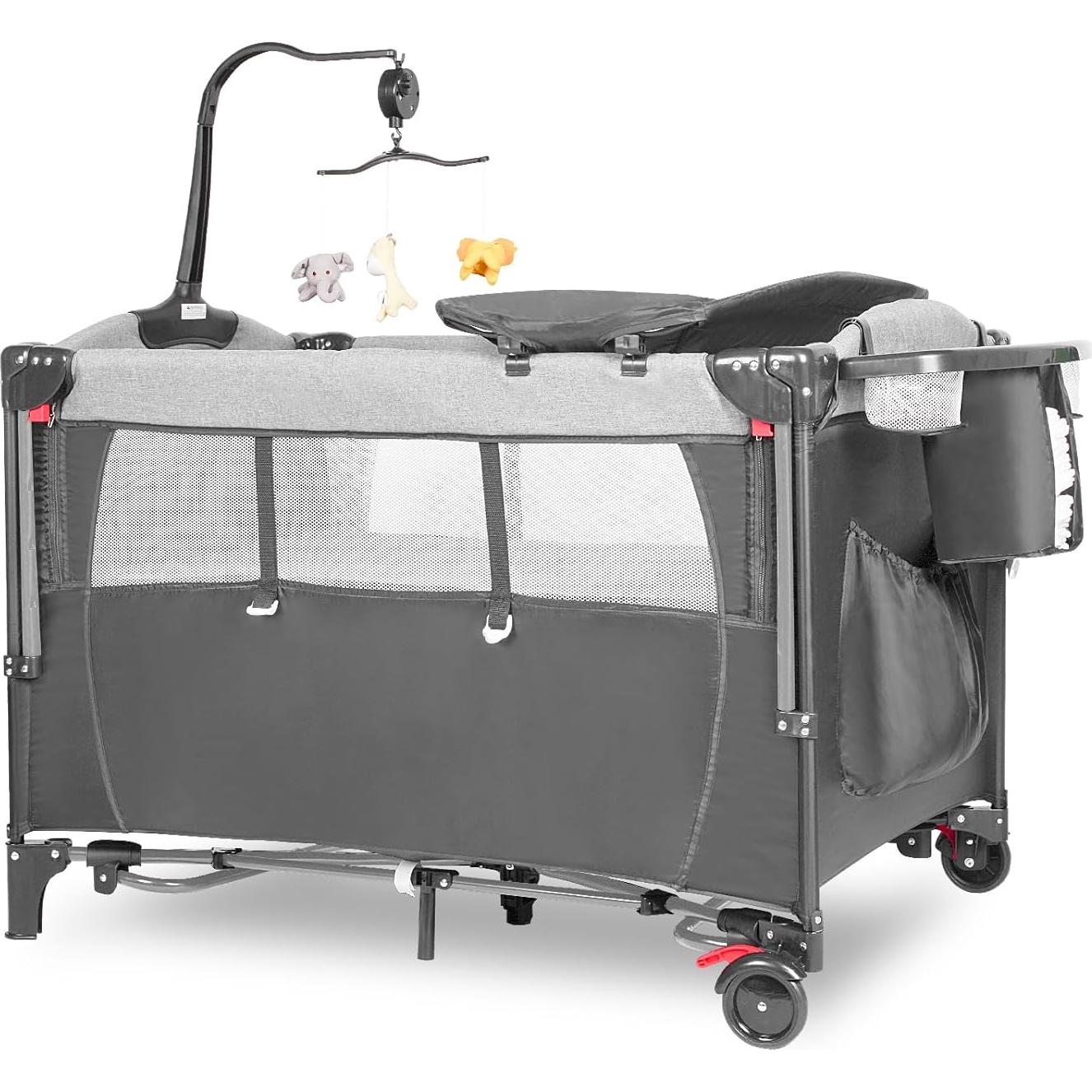 Cuna 5 en 1 Afgbf para Bebé Portátil con Cambiador Gris