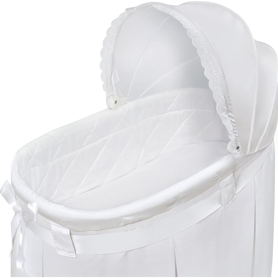 Cuna mecedora Badger Basket Wishes blanca con dosel y almohadilla