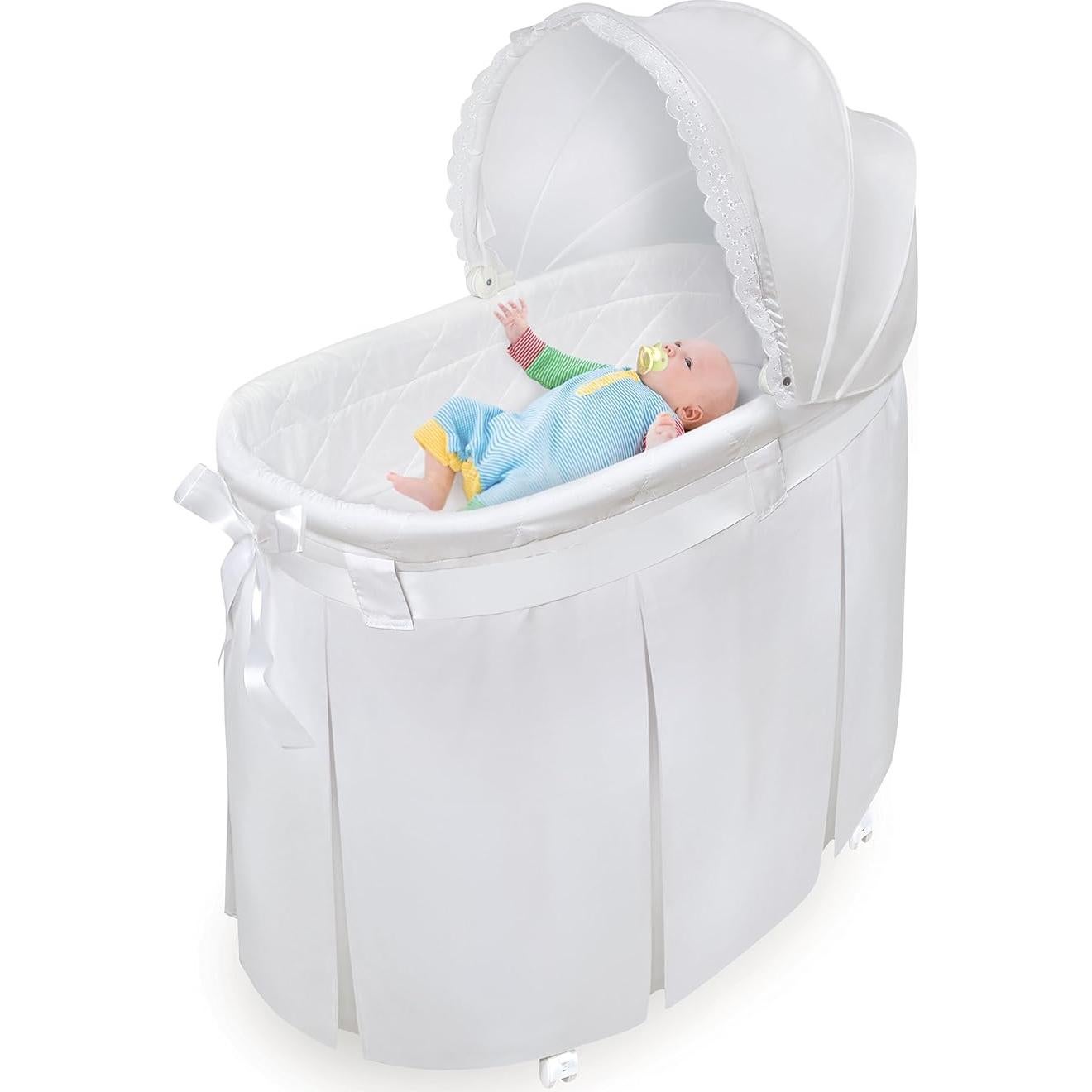 Cuna mecedora Badger Basket Wishes blanca con dosel y almohadilla