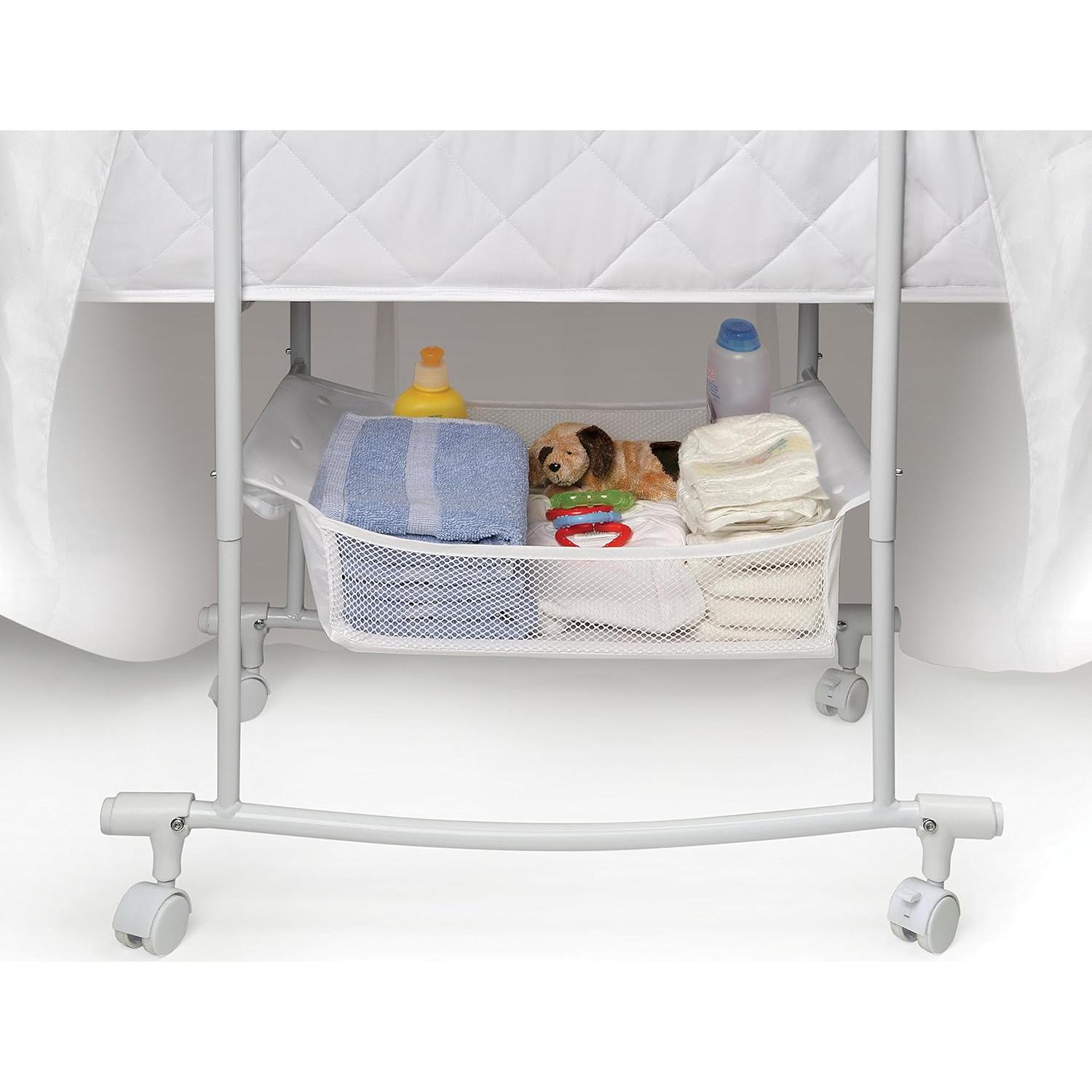 Cuna mecedora Badger Basket Wishes blanca con dosel y almohadilla