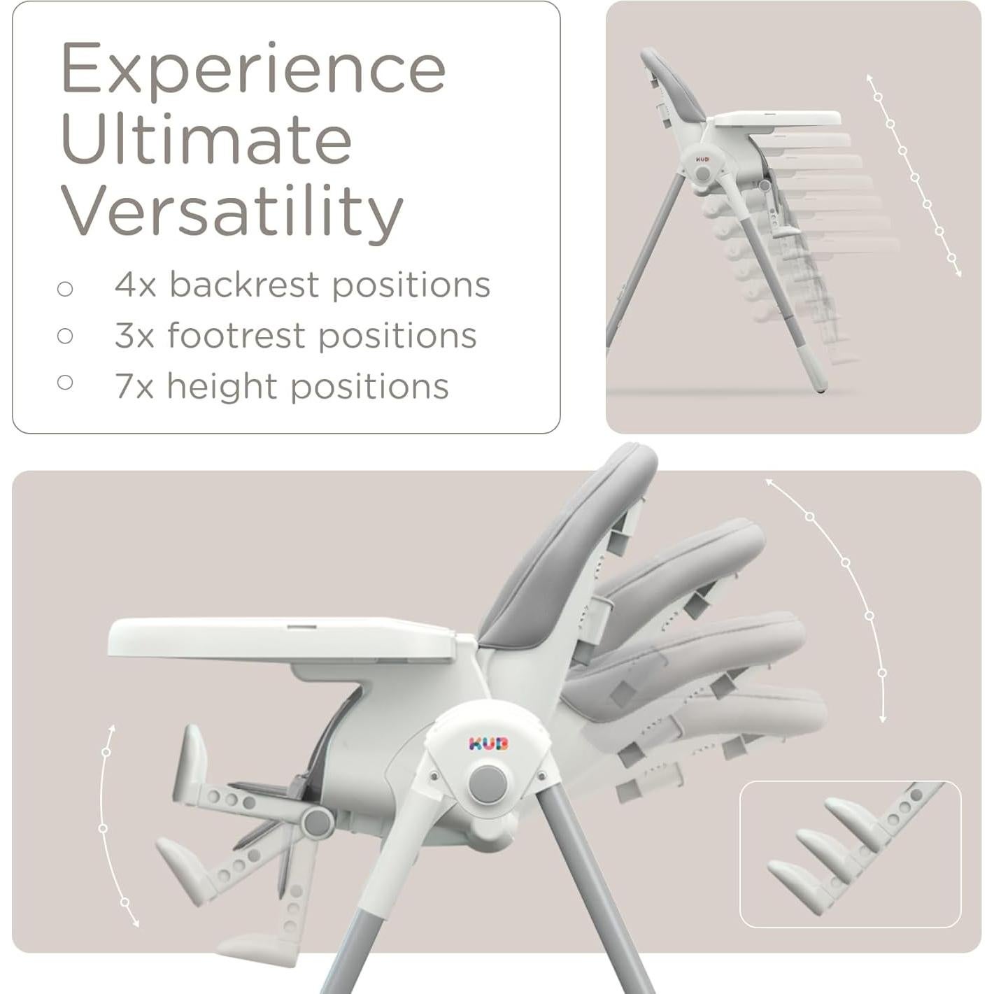 Silla Alta Plegable KUB 3-en-1 para Bebés y Niños - Gris