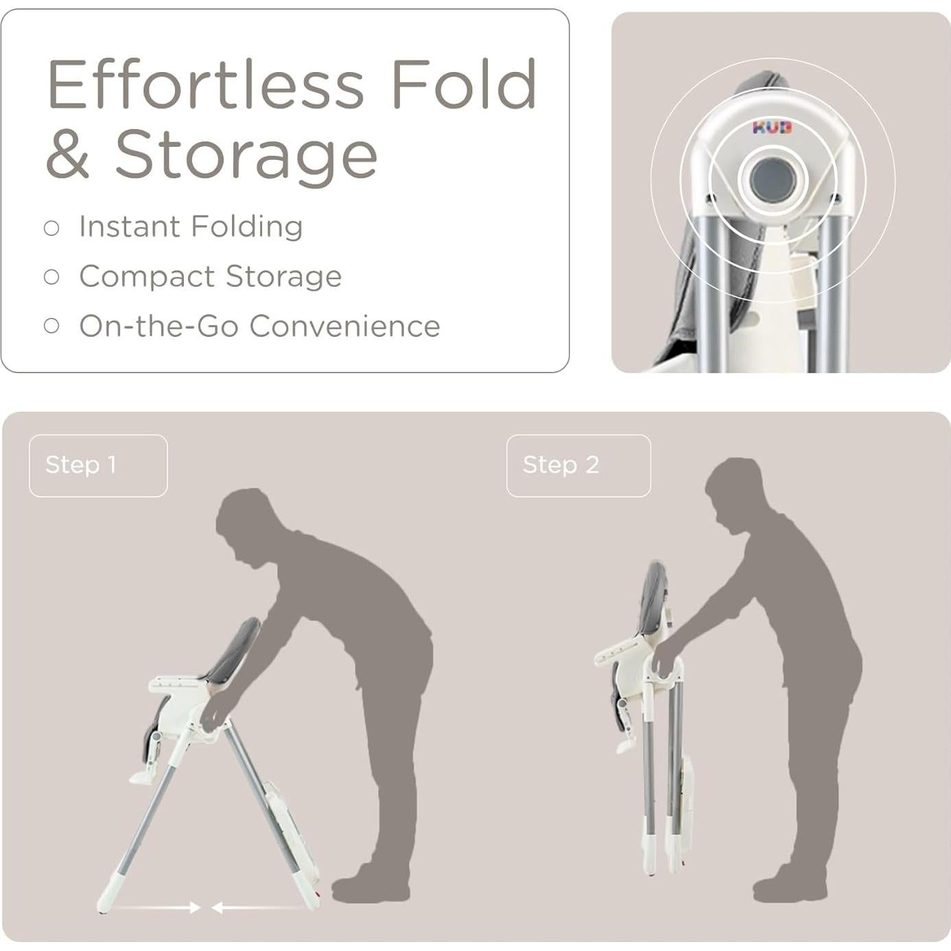 Silla Alta Plegable KUB 3-en-1 para Bebés y Niños - Gris