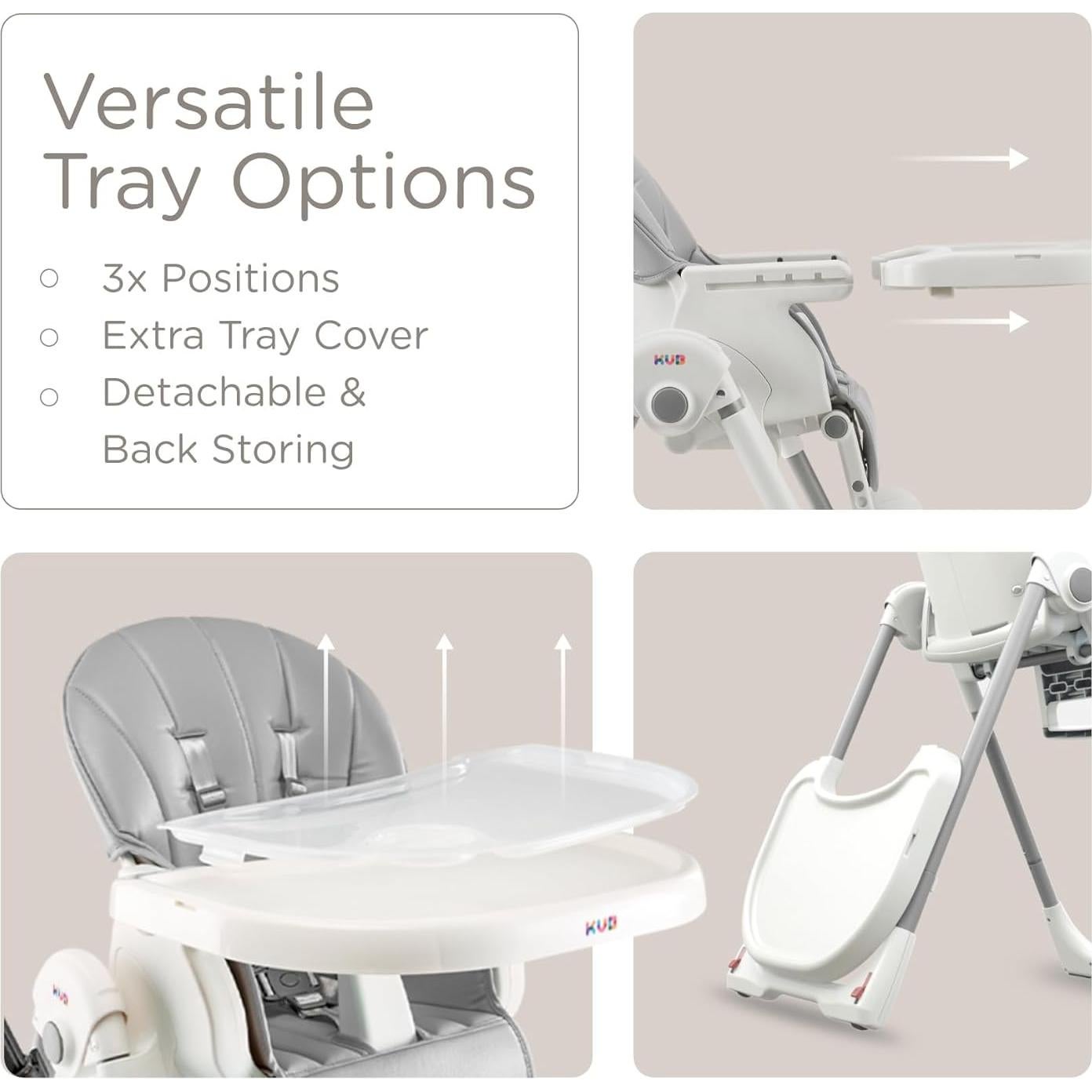 Silla Alta Plegable KUB 3-en-1 para Bebés y Niños - Gris