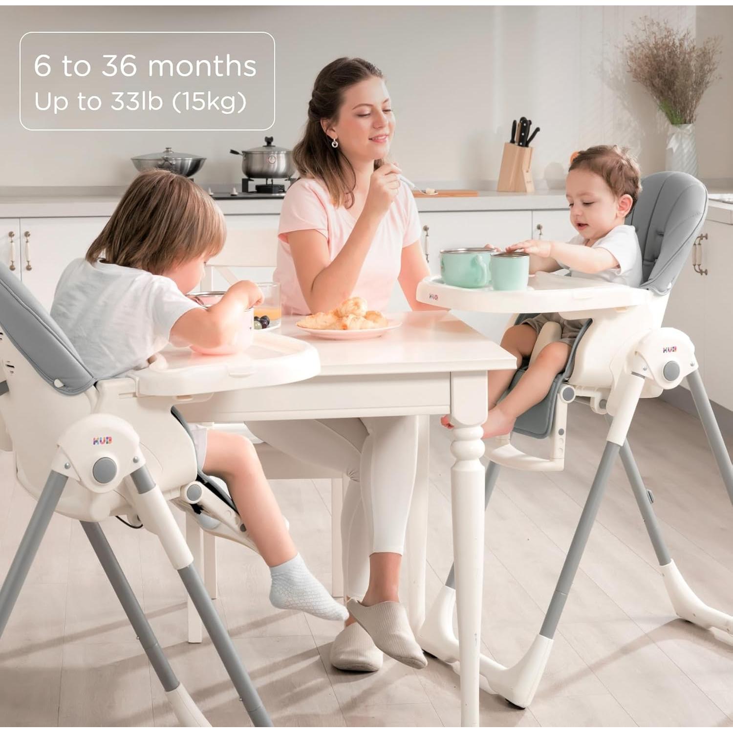 Silla Alta Plegable KUB 3-en-1 para Bebés y Niños - Gris